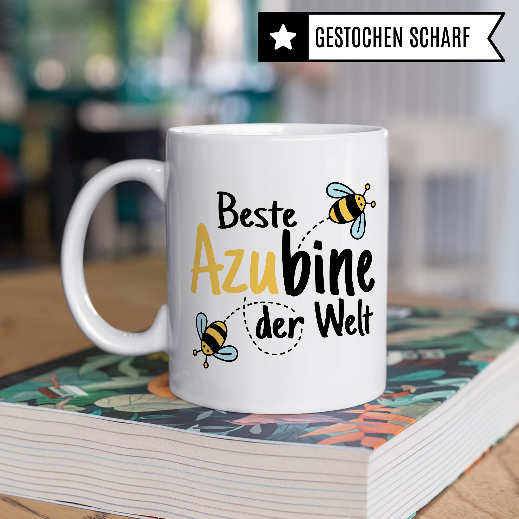 Tasse Azubine Kaffeetassen Azubi Ausbildung Kaffee-Becher Lehrling Ausbildung Beste Azubine der Welt Spruch Becher Geschenkidee Azubine-Geschenk Auszubildende Auszubildender Biene