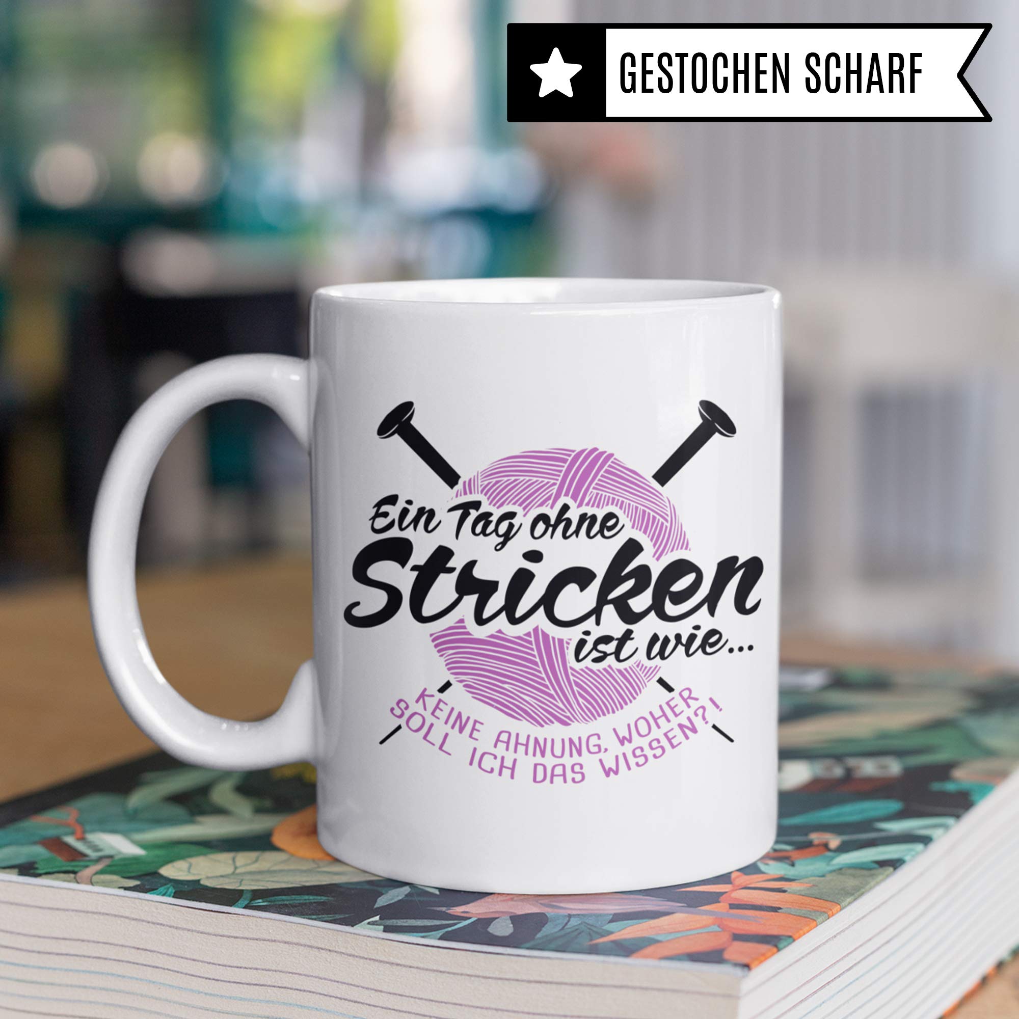 Pagma Druck Tasse Stricken Geschenk, Strickerin Spruch Geschenkidee Kaffeetasse Häkeln, Stricken Nadeln Handarbeit Becher (Weiß/Weiß)