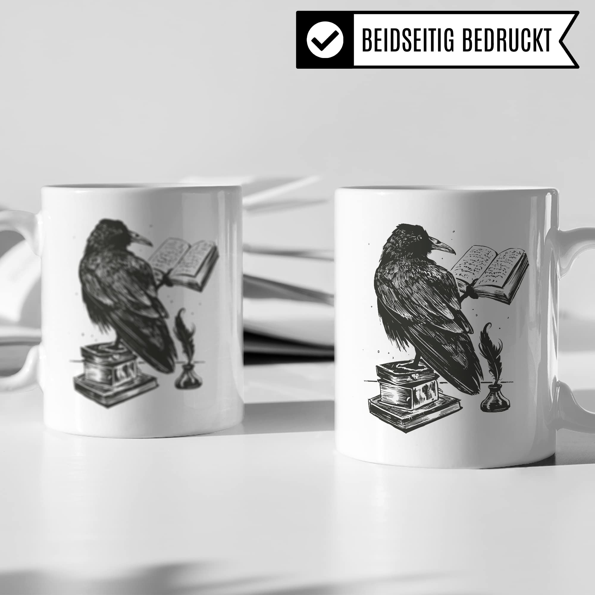 Bücher Tasse Raben Kaffeetasse Geschenk Bücherwurm Lesen Kaffee-Becher Leseratte Teetasse Geschenk Buch Bücherfan Geschenkidee Fantasy