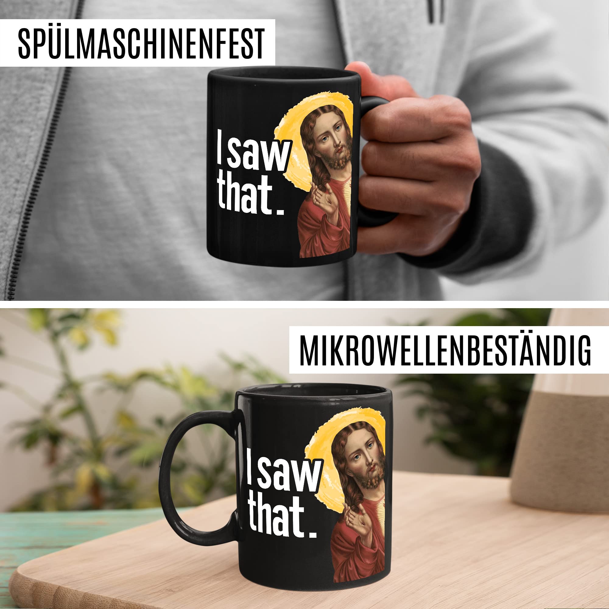 Jesus Tasse Meme Geschenkidee Humor Kaffeetasse mit lustigen Spruch Geschenk für Kollege Kaffeebecher Christus Peeking Becher