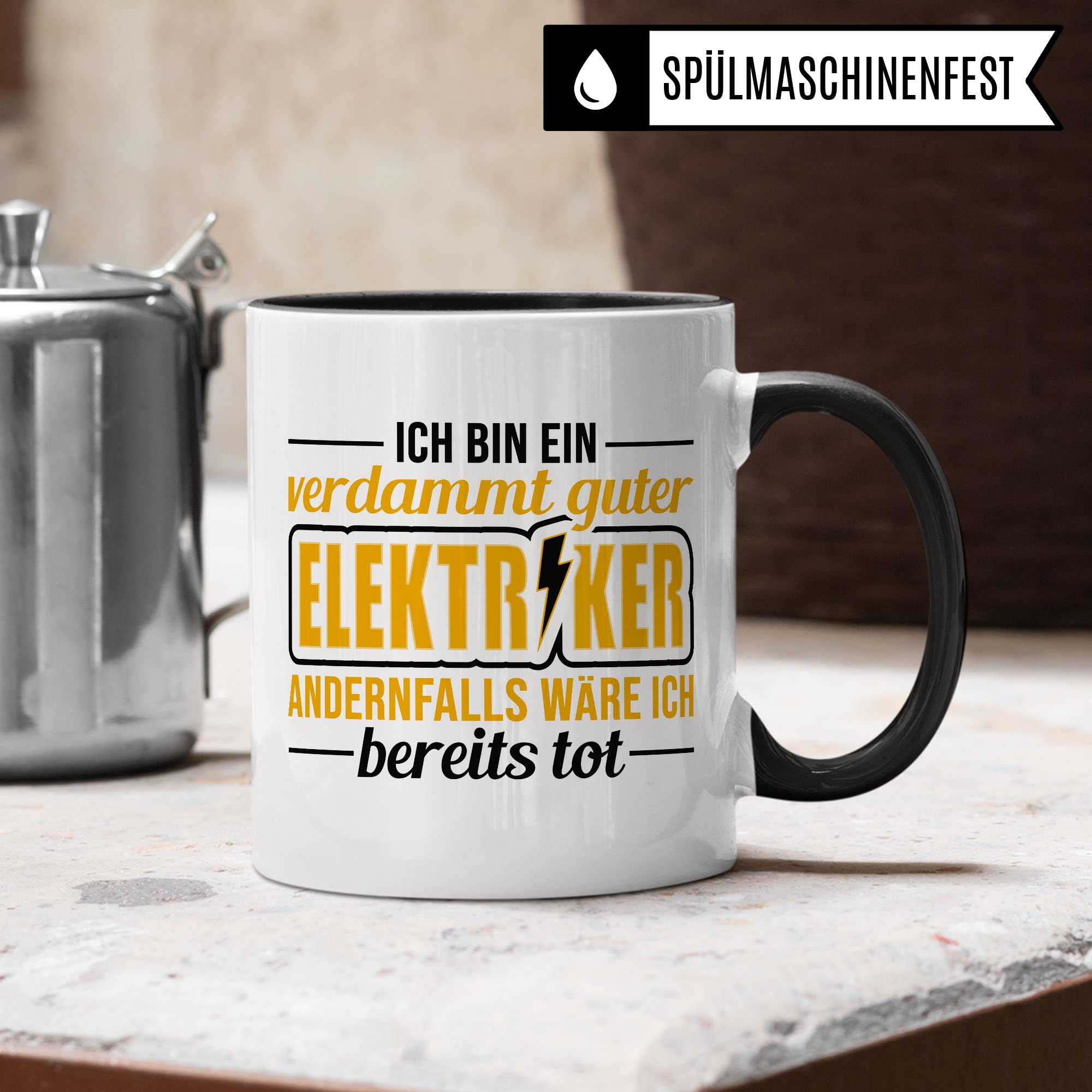 Elektriker Tasse Geschenkidee Kaffeetasse Humor Witz Geschenk für Elektroinstallateur Kaffeebecher Elektroniker Becher