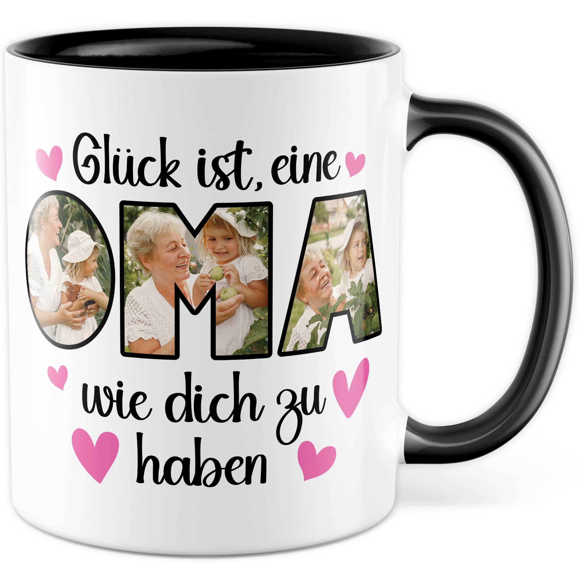 Oma Tasse personalisliert mit Bild, Glück ist eine Oma wie dich zu haben, Geschenk personalisierbar Großmutter Spruch Enkelkinder Geschenkidee Enkel Kaffeetasse