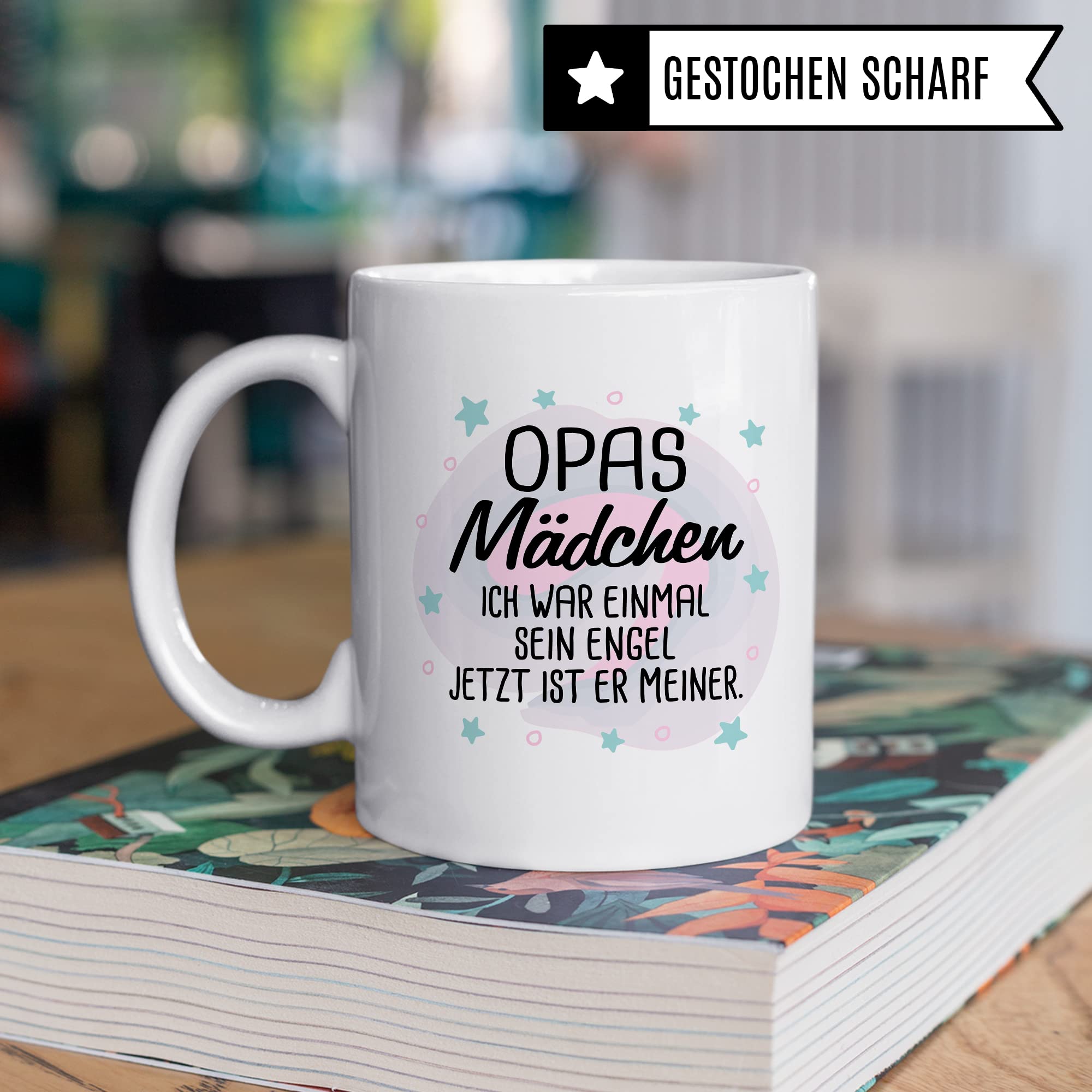 Tasse Opas Mädchen Geschenk, Opas Mädchen - Ich war einmal sein Engel - Jetzt ist er meiner Geschenkidee Enkelin Tod Großvater Trauer Kaffeetasse mit Spruch Kaffee-Becher