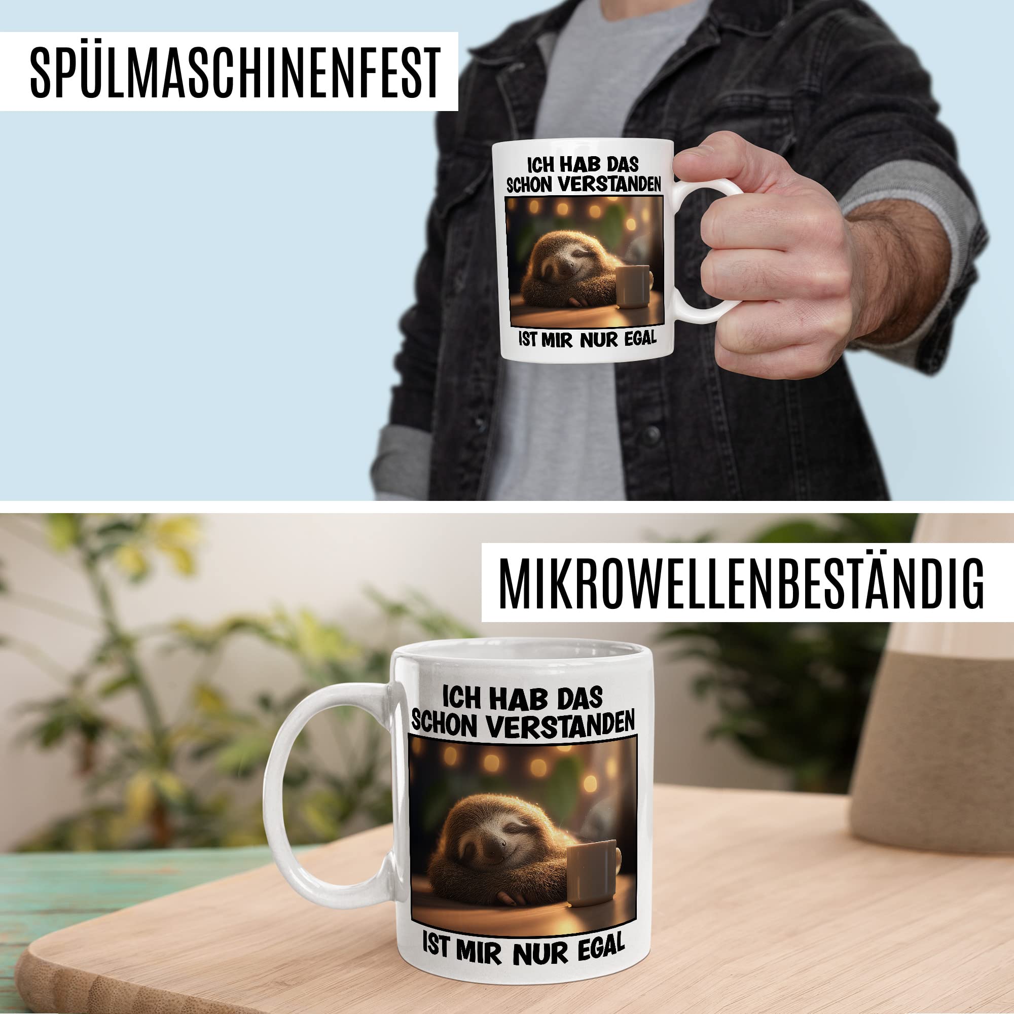 Faultier Tasse Ist mir Egal Geschenk Humor Kaffeetasse mit lustigen Spruch Büro Kaffeebecher Kollegin Geschenkidee Optimisten Teetasse