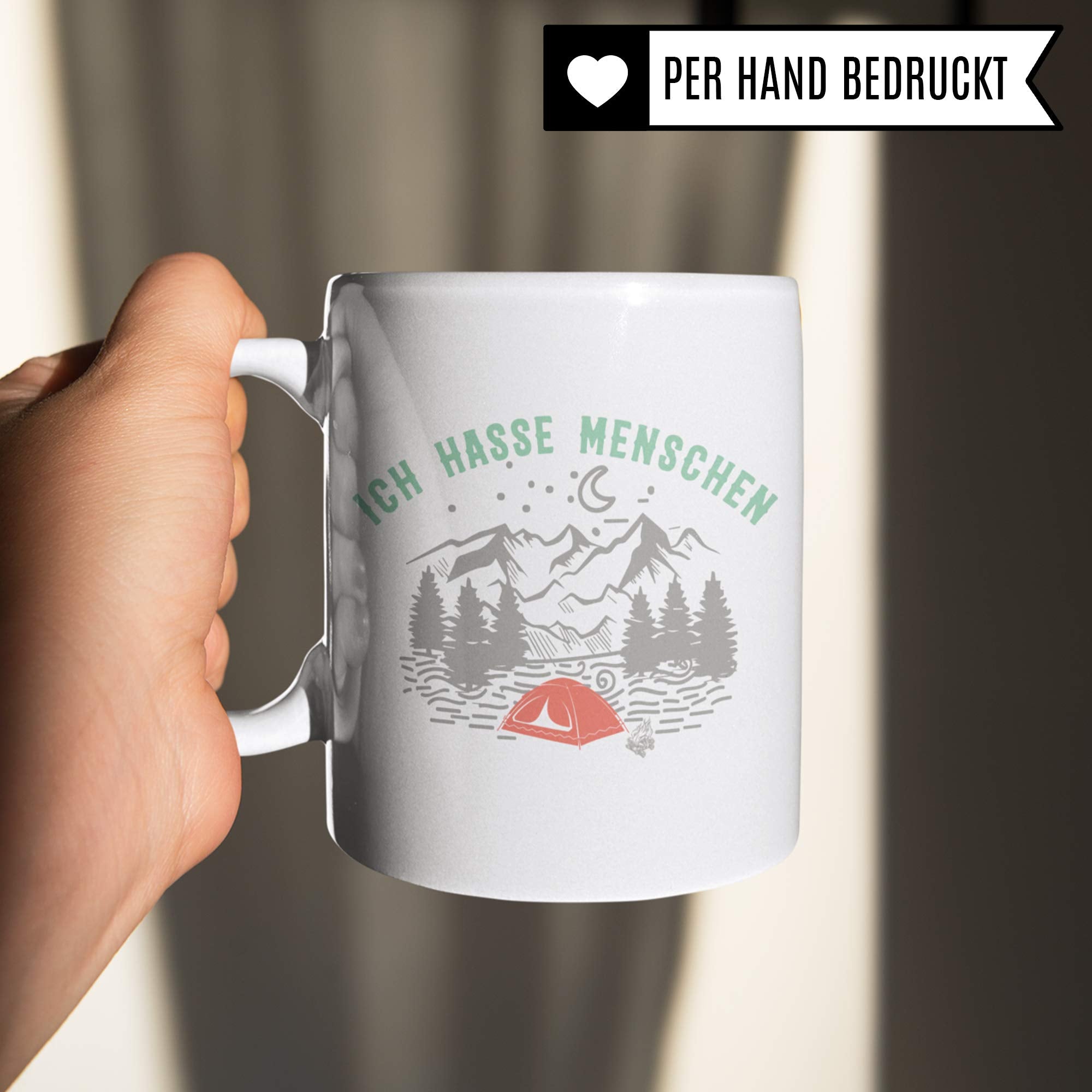 Pagma Druck Wandern Tasse, Berg Geschenk: Ich Hasse Menschen, Kaffeetasse Wanderung Bergsteigen Campen Zelten Zelt Spruch, Berge Gebirge Alpen Becher, Mountains Kaffeebecher Wanderer Bergsteiger