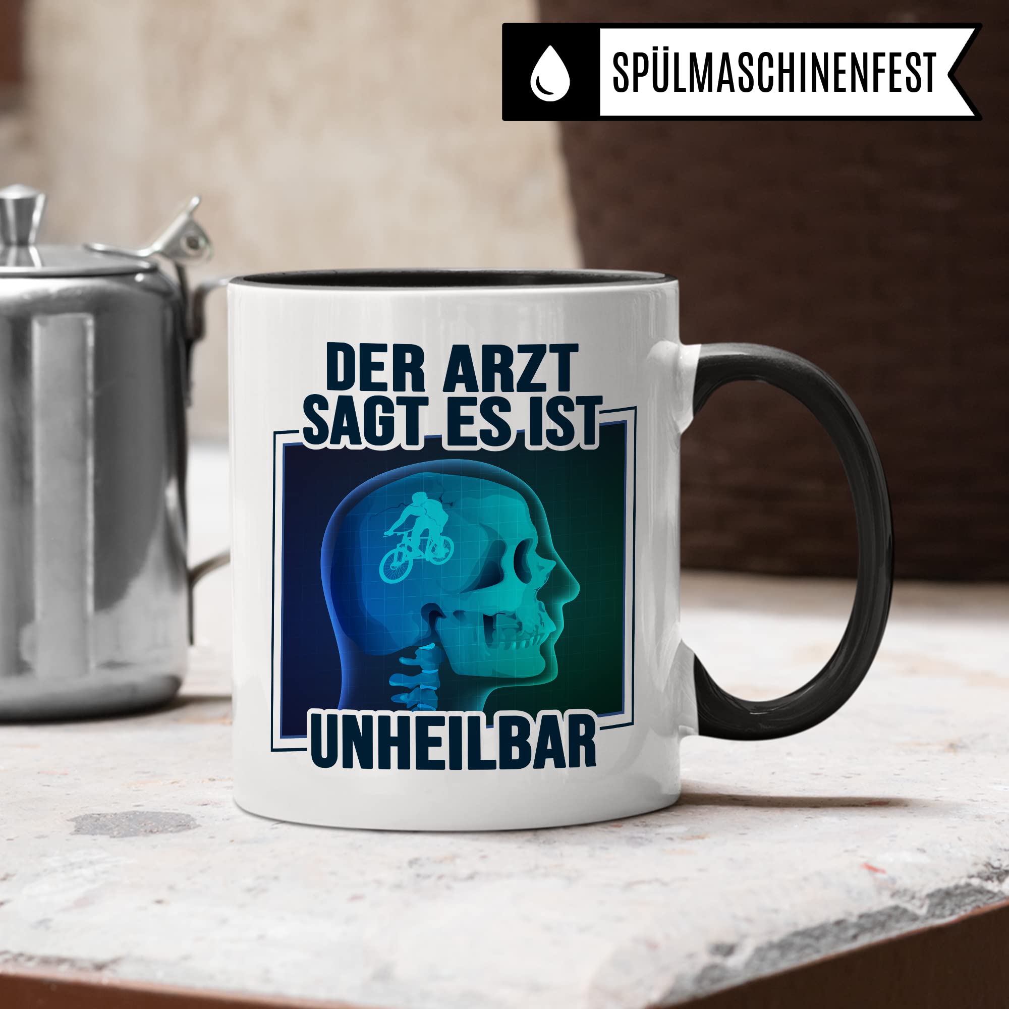 Fahrrad Tasse Fahrradliebe Kaffeetasse Bike Kaffee-Becher lustig Geschenk Fahrradfahren Geschenkidee Fahrrad im Kopf Motiv Biker