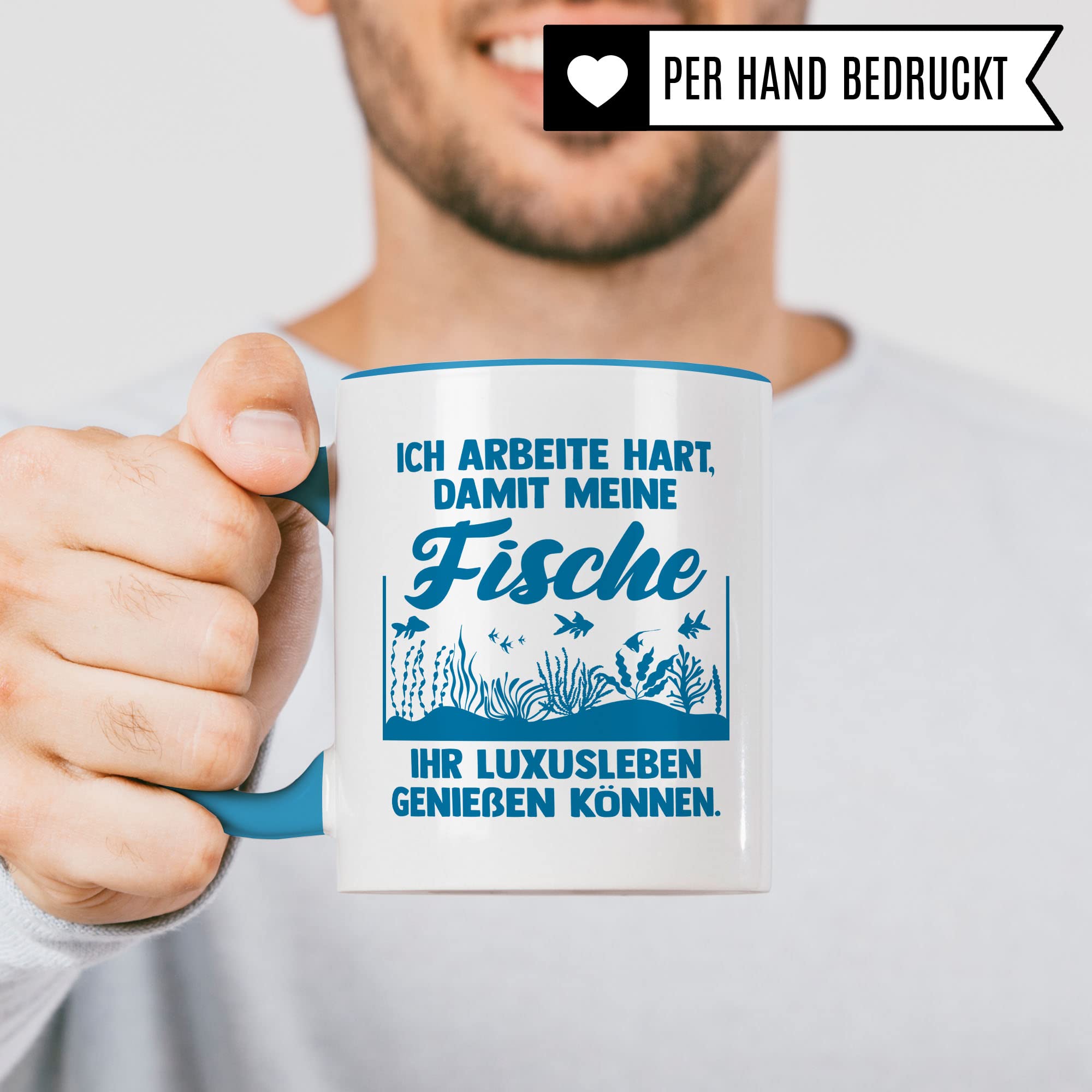 Aquarium Tasse, Ich arbeite hart, damit meine Fische ihr Luxusleben genießen können, Fische Geschenk, Spruch lustig Fischeliebhaber Aquariumbesitzer Geschenk-Idee