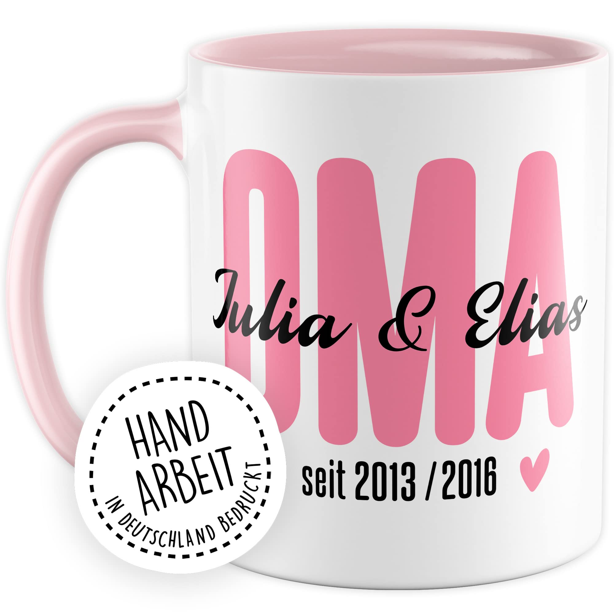 Oma Tasse mit Enkelnamen und Geburtsjahr Geschenkidee Personalisierbar Kaffeetasse Geschenk für Großmutter Kaffeebecher Enkel Becher