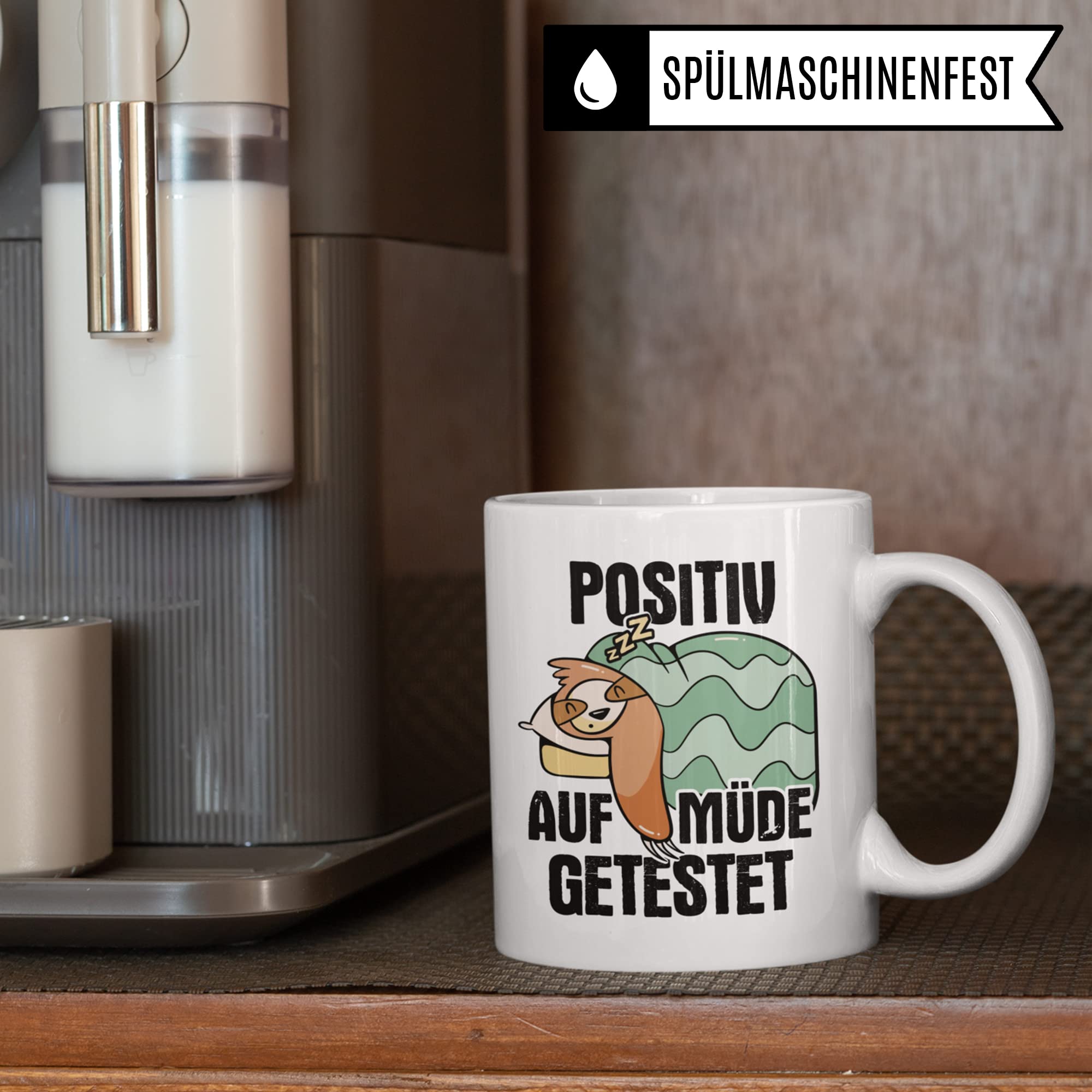 Positiv Auf Müde Getestet Tasse, lustiges Geschenk Faulpelz, Kaffeetasse Müdigkeit Faulheit Frühaufsteher, Kaffeebecher Humor Büro witzig