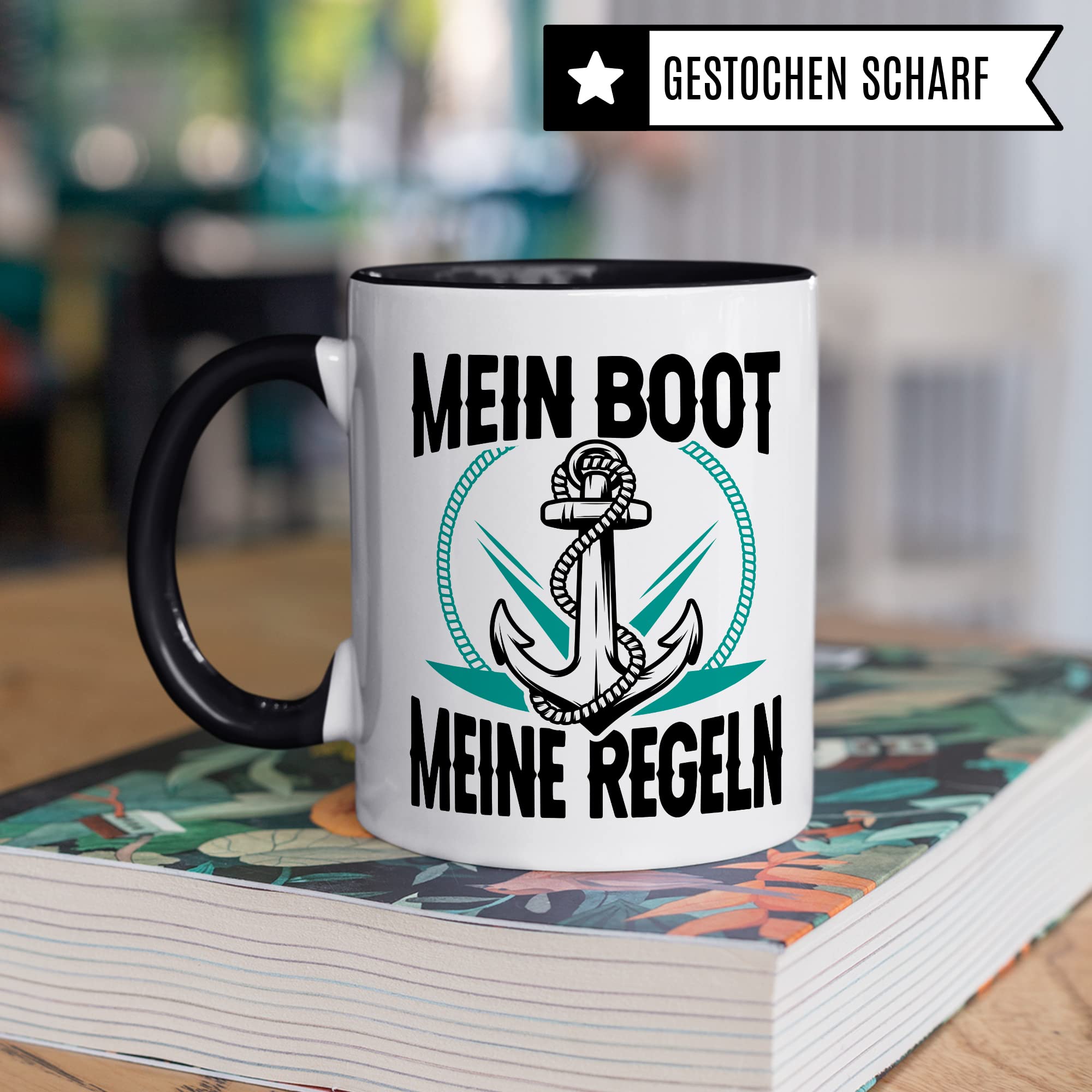 Tasse Kapitän, Mein Boot meine Regeln Geschenk Bootliebhaber Geschenkidee Bootbesitzer Kaffee-Becher Kaffeetasse mit Spruch lustig Teetasse Anker-Motiv