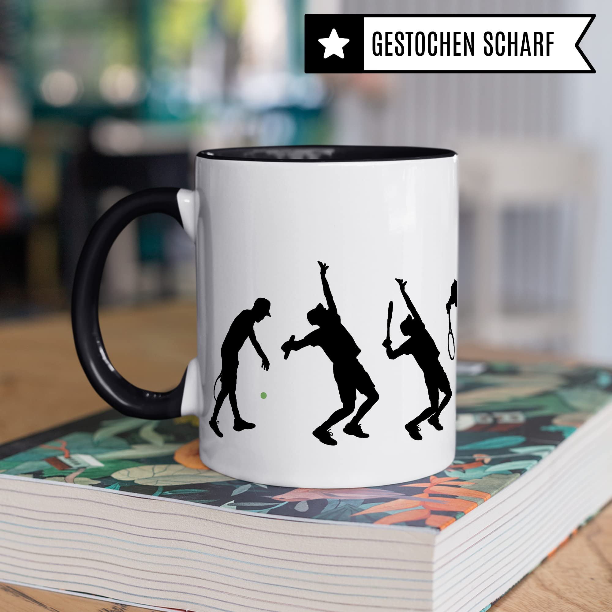 Tasse Tennis-Evolution, Geschenk Tennisspieler Tennis-Spielerin Bild, Geschenkidee Tennisprofi Tennisliebhaber Spielpartner Kollegen, Kaffeetasse Kaffebecher