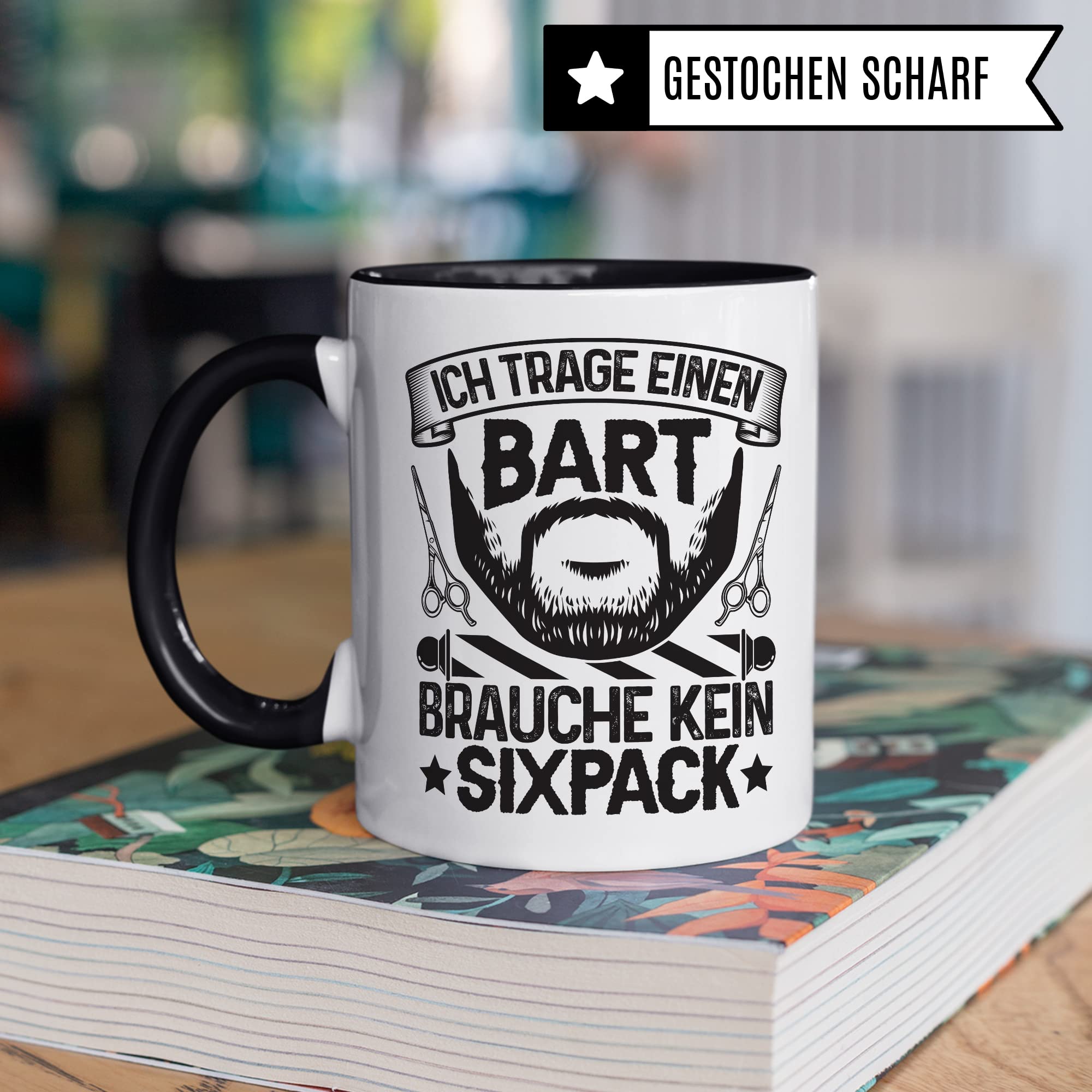 Bartträger Tasse, Ich trage einen Bart - brauche kein Sixpack, Bart Geschenkidee, lustiger Spruch Mann mit Bart, Geschenk Kollegen Freund Kumpel Kaffee-Becher