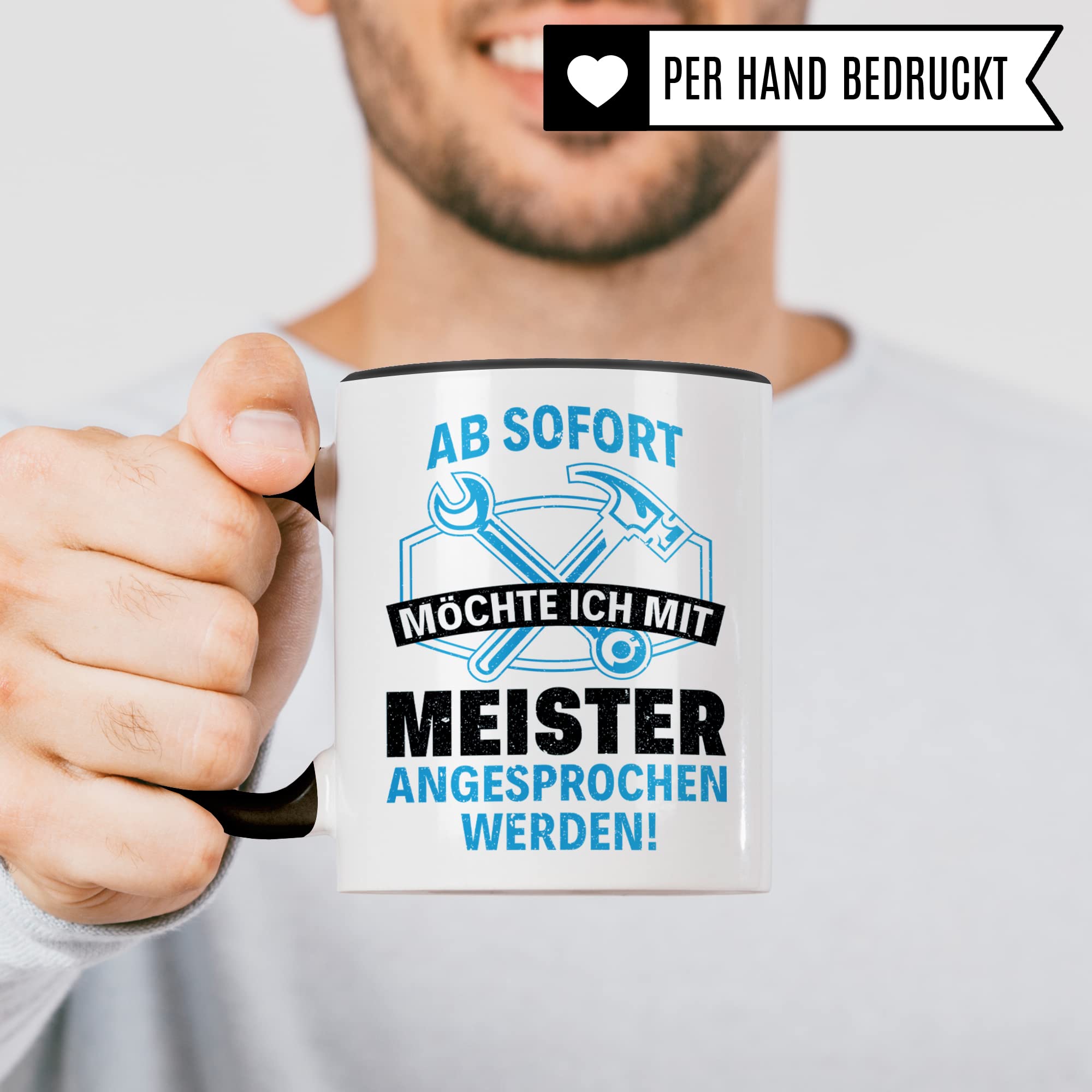 Meister Tasse Geschenk zur Meisterprüfung Industriemeister Geschenk Kfz Meister Kaffeebecher Kaffeetasse Humor Witz Geschenkidee für Meisterlehre Handwerksmeister Becher