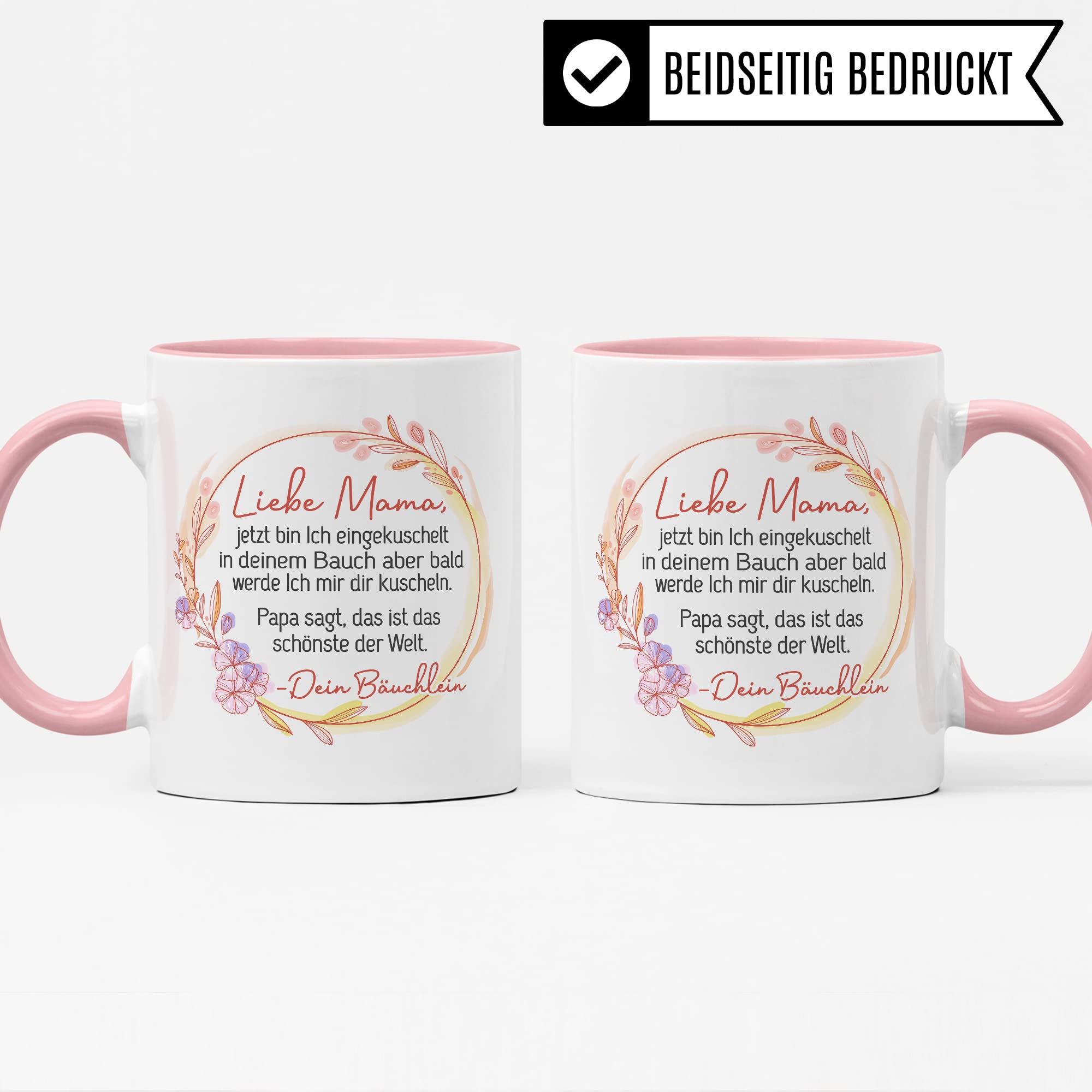 Tasse Mama Schwangerschaft, Liebe Mama, jetzt bin Ich eingekuschelt in deinem Bauch, Geschenk Schwanger, schöner Spruch Geschenkidee werdende Mutter Kaffee-Becher