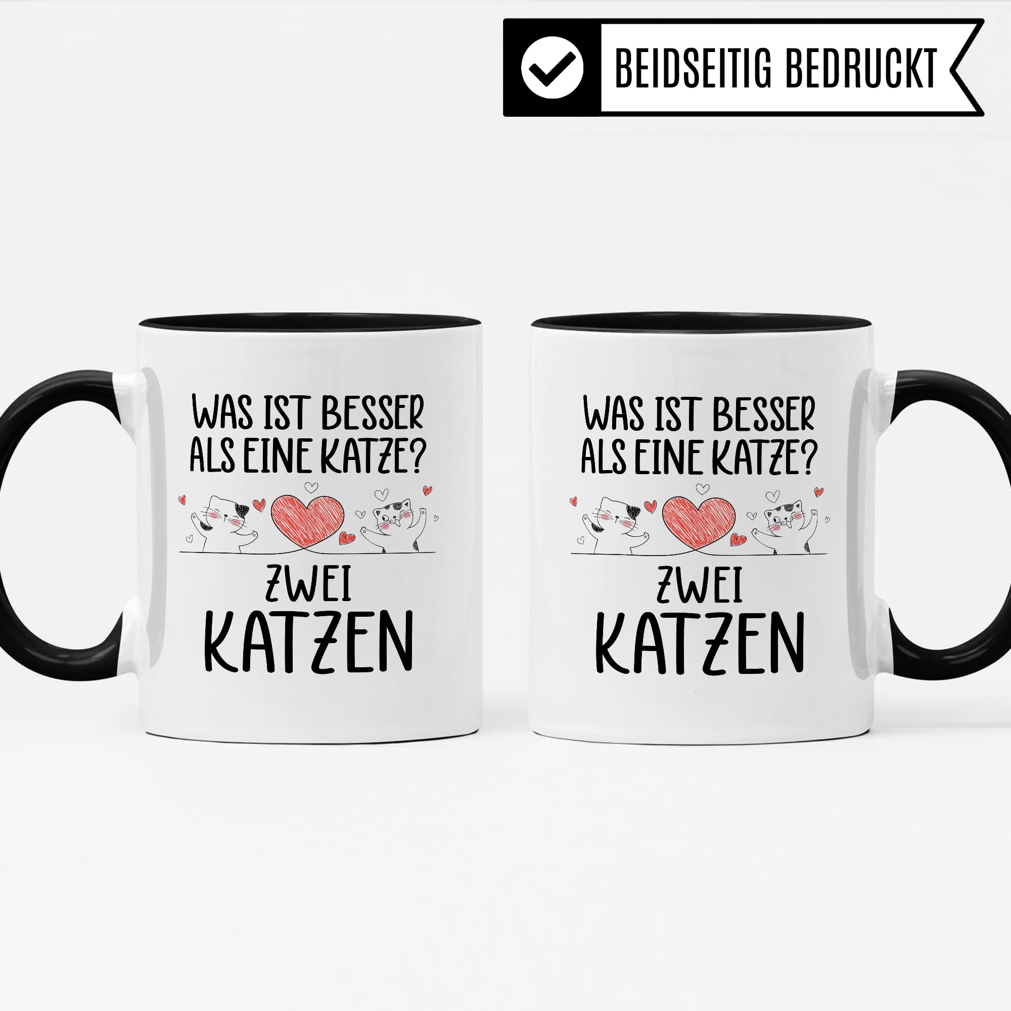 Katzen Tasse Kaffeetasse Humor Kaffee-Becher mit Spruch Katze Witz Katzenmama Geschenk Geschenkidee für Katzenliebhaber Kaffee und Katzen Kaffeeliebhaber Tasse fürs Büro Zwei Katzen