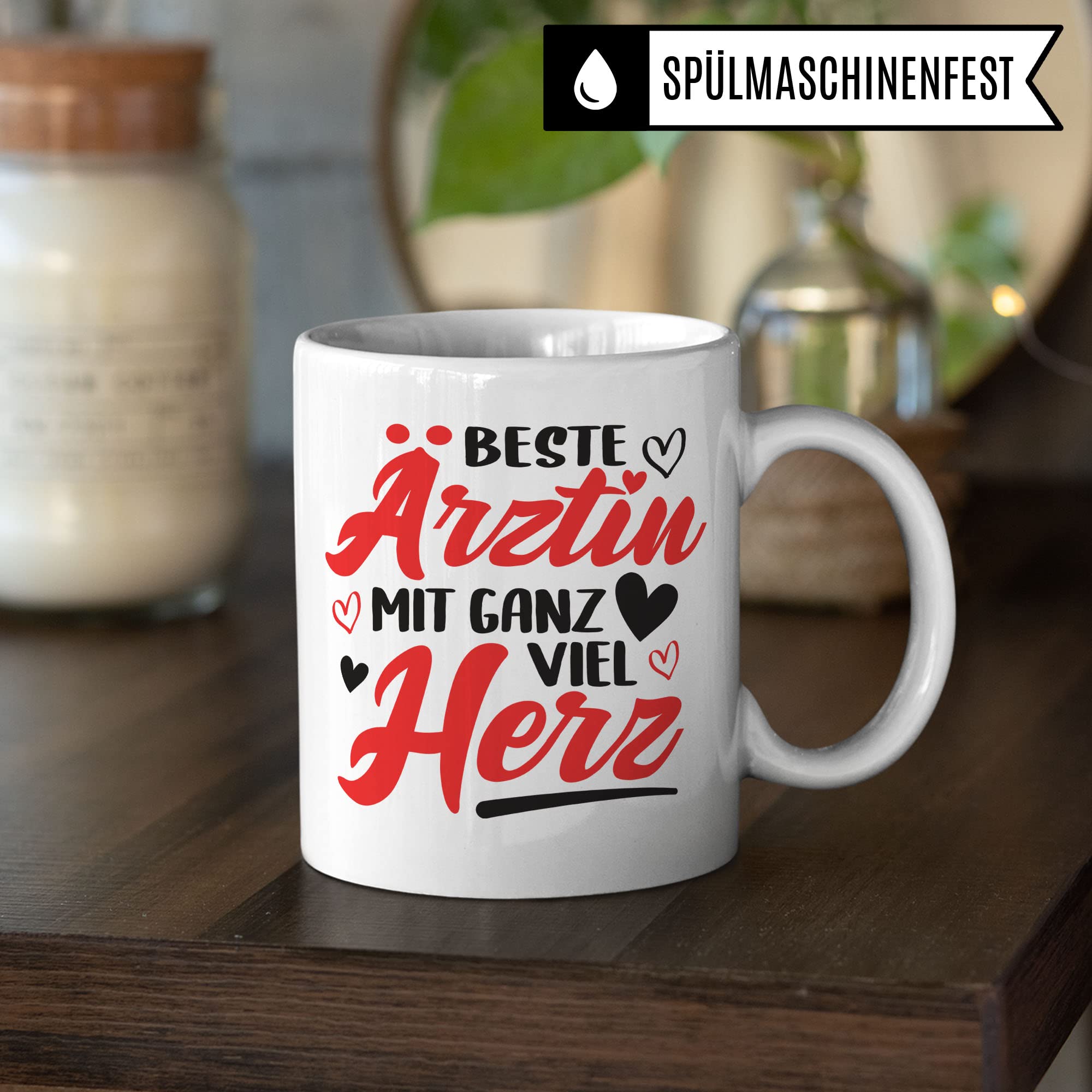 Ärztin Tasse, Beste Ärztin mit ganz viel Herz, Ärztin Geschenk Dankeschön Promotion Tasse schöner Spruch schönes Motiv Kaffeetasse Arzt Beruf, Geschenk für die besten Ärztin