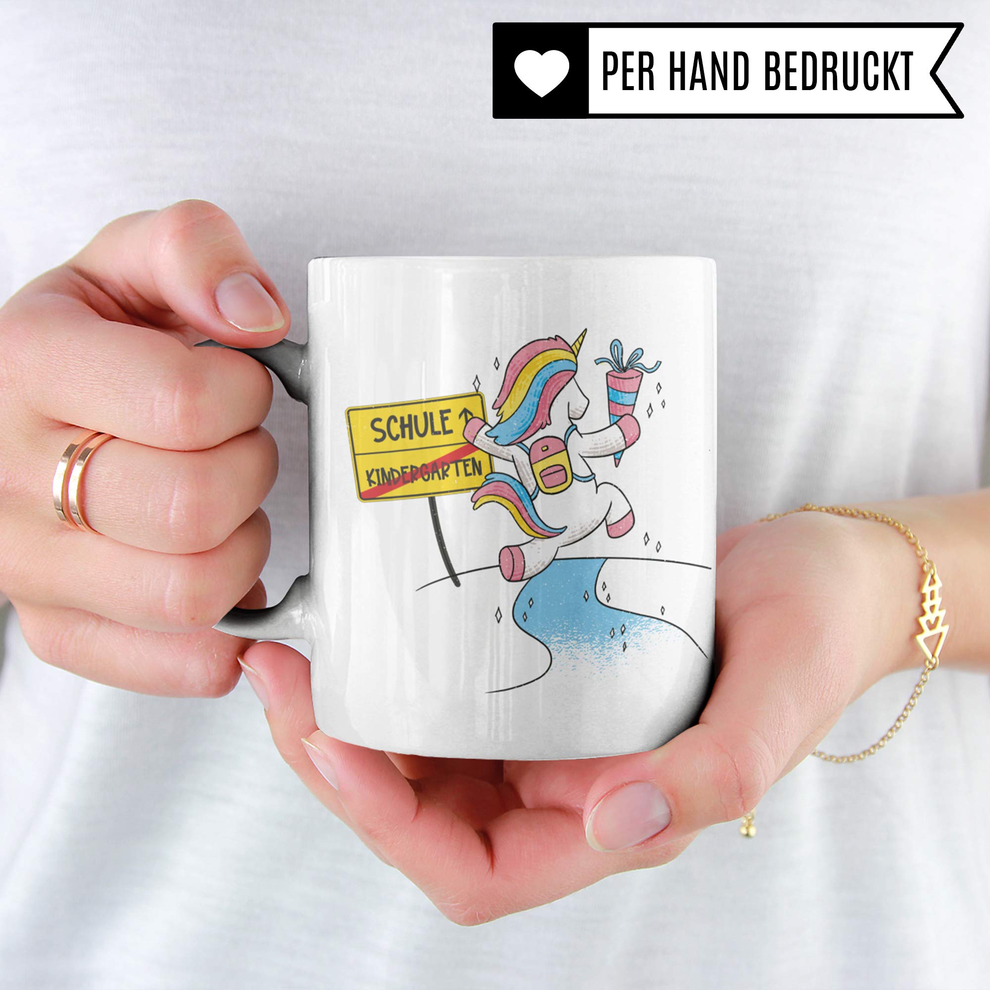 Pagma Druck Tasse Einschulung, Geschenk zur Einschulung Mädchen, Schulbeginn Schulanfang Mädchen Becher, Schulkind Mädchen, Erster Schultag Deko Teetasse Einschulungsgeschenke Einhorn