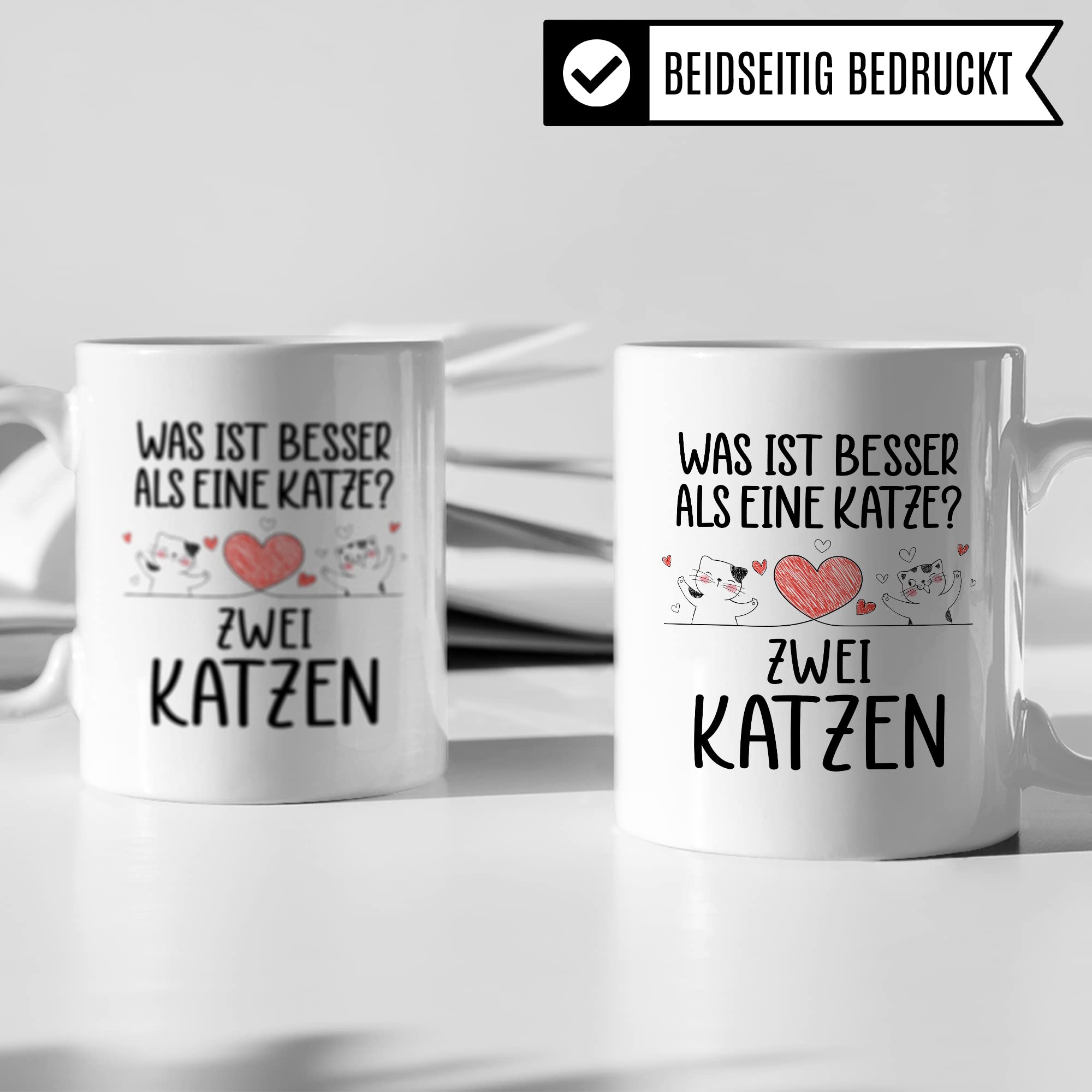 Katzen Tasse Kaffeetasse Humor Kaffee-Becher mit Spruch Katze Witz Katzenmama Geschenk Geschenkidee für Katzenliebhaber Kaffee und Katzen Kaffeeliebhaber Tasse fürs Büro Zwei Katzen