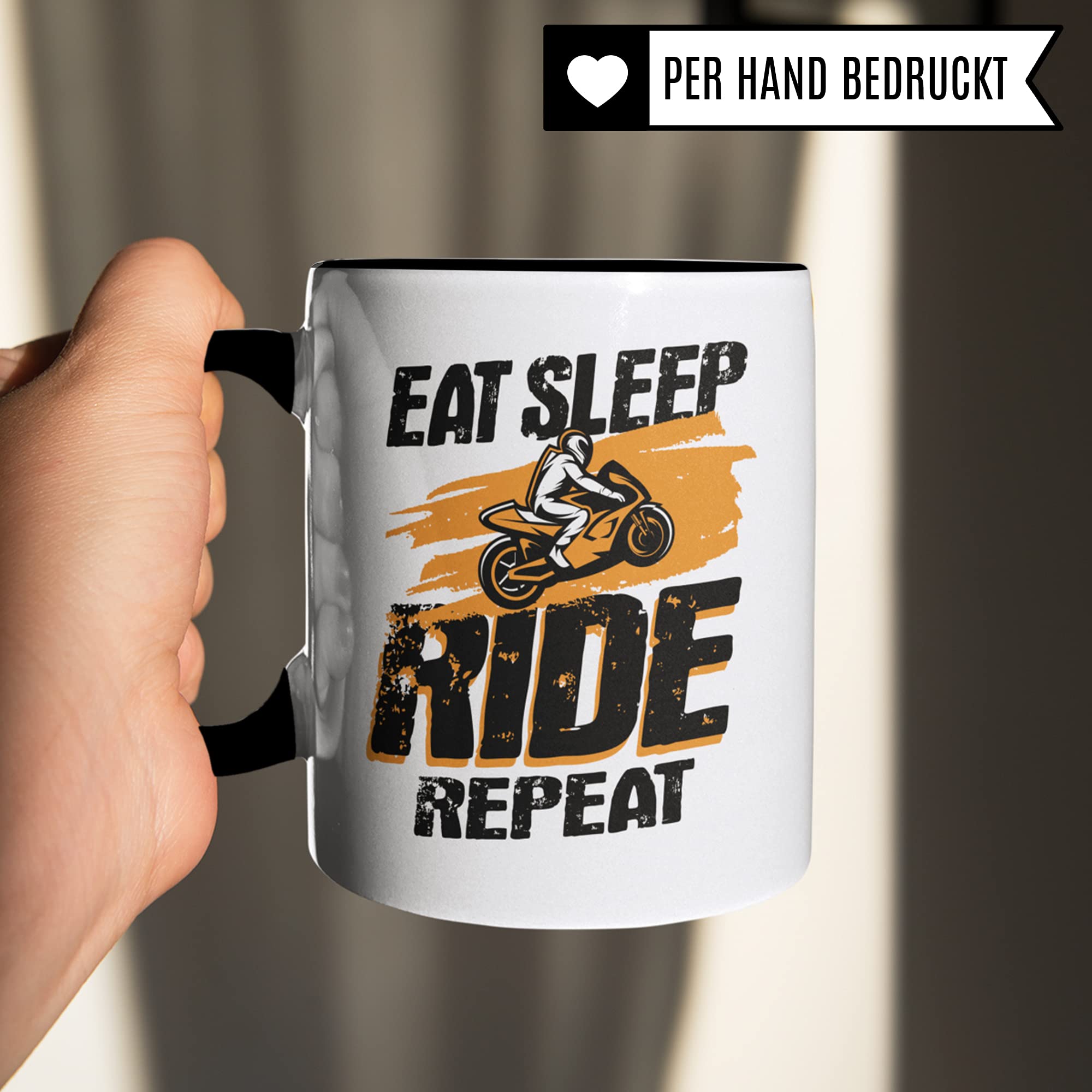 Motorrad Tasse Männer - Geschenk für Motorradfahrer Tasse mit Spruch Eat Sleep Ride Repeat Motorradfans - Kaffeetasse Sprüche Biker Herren - Kaffeebecher Bike Geschenkidee