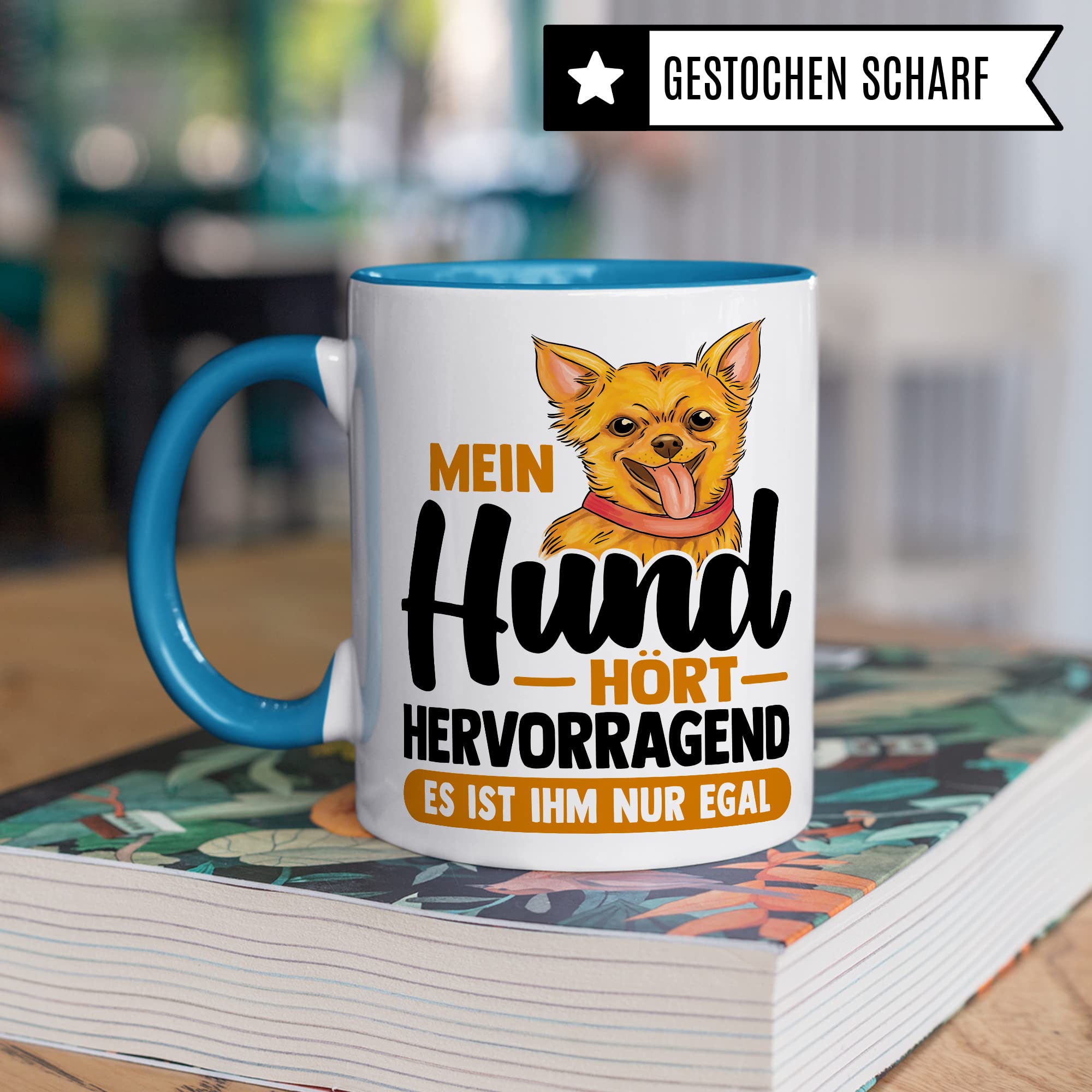 Tasse Hund Geschenk, Mein Hund hört hervorragend es ist ihm nur egal Geschenkidee Hundehalter Kaffee-Becher Kaffeetasse mit Spruch lustig Hundebesitzer Teetasse Herrchen