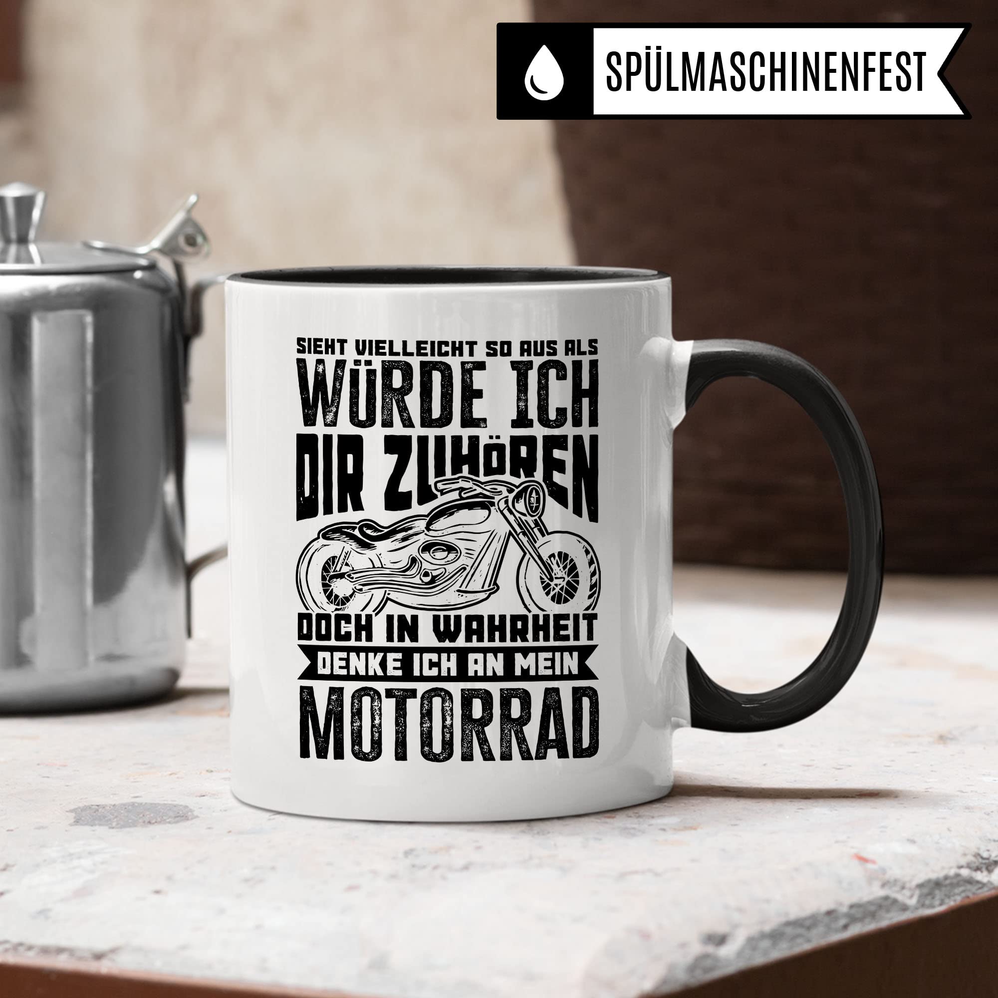 Motorrad Tasse Geschenkidee Humor Witz Kaffeetasse Geschenk für Motorradfahrer Biker Kaffeebecher Bike Becher