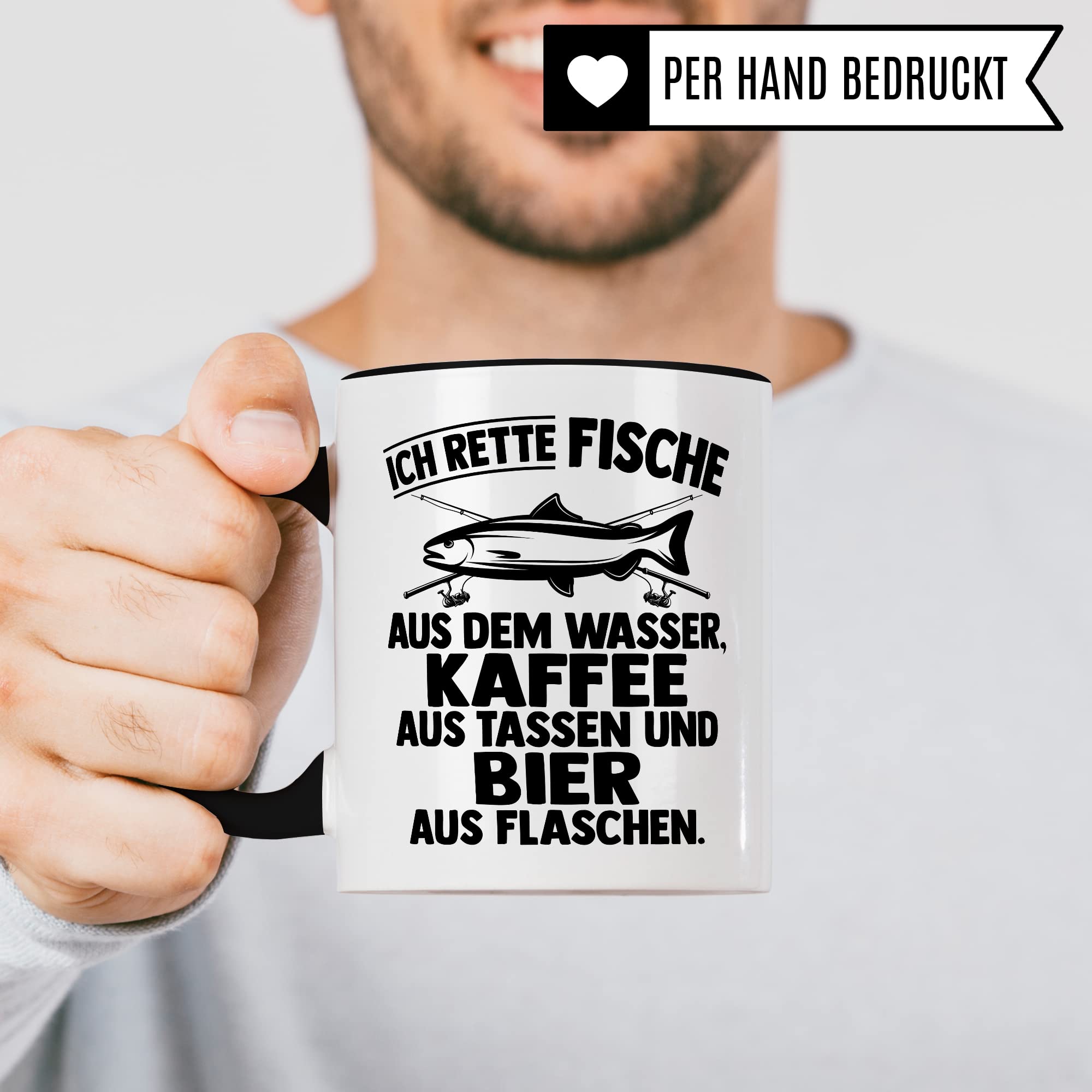 Angler Tasse Geschenk, Ich rette Fische aus dem Wasser, Kaffee aus der Tasse Bier aus der Flasche Geschenkidee Angler Fischer Kaffeetasse mit Spruch lustig Kaffee-Becher Fisch-Liebhaber