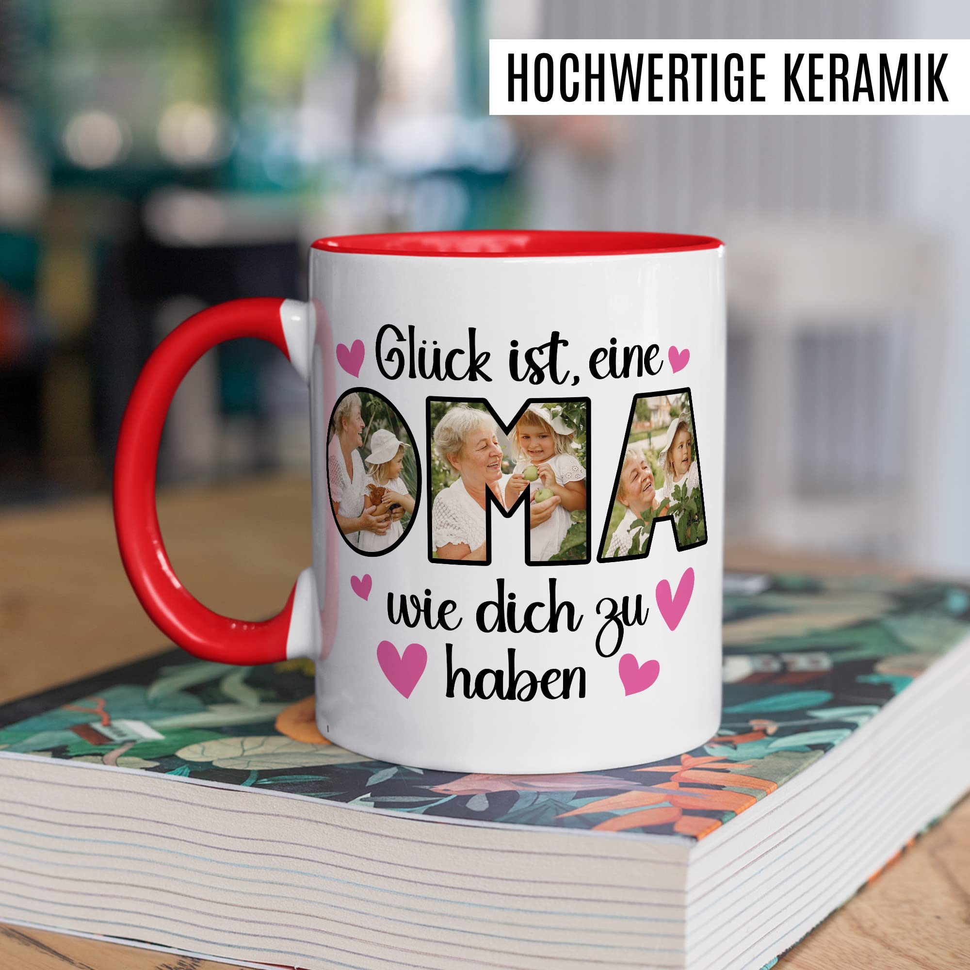 Oma Tasse personalisliert mit Bild, Glück ist eine Oma wie dich zu haben, Geschenk personalisierbar Großmutter Spruch Enkelkinder Geschenkidee Enkel Kaffeetasse