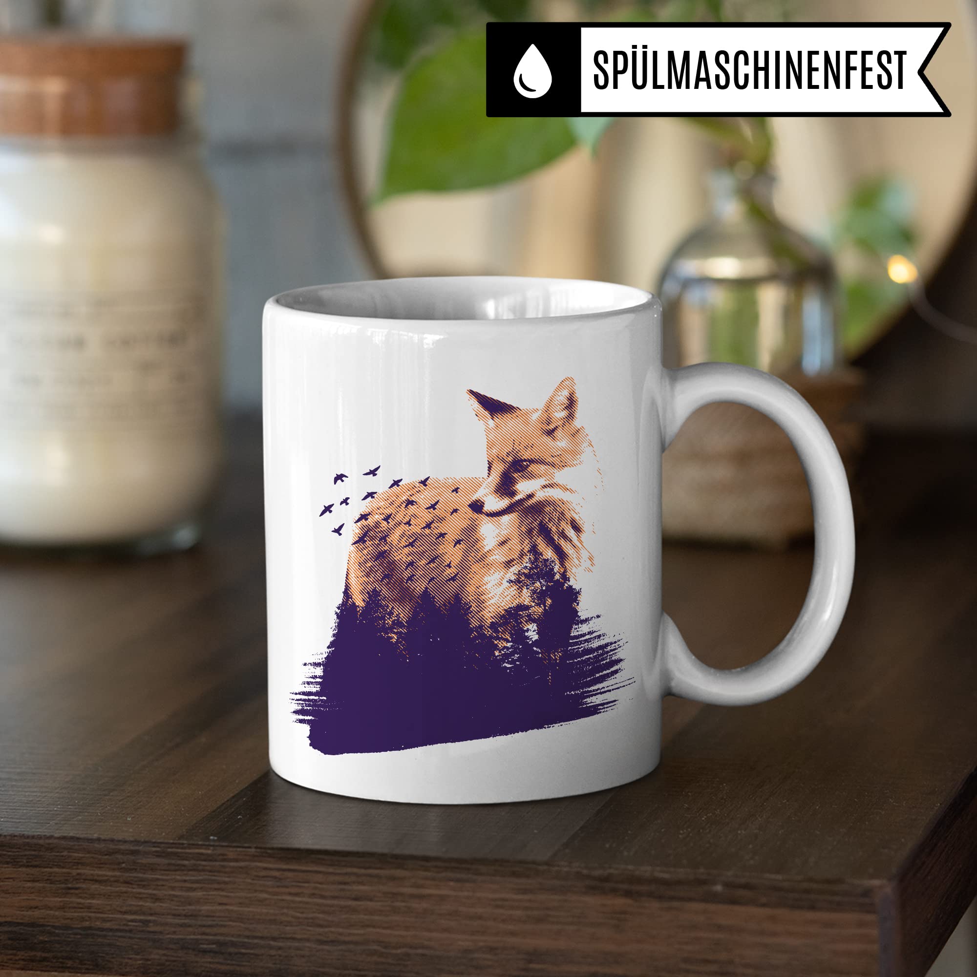 Tasse Fuchs hochwertiges Design, Geschenk Fuchs-Fans Motiv, Rotfuchs Geschenk-Idee Kollegen Freundin Freund Kaffeetasse, Fuchs Wald-Tiere Wald-Motiv Jäger Naturliebhaber Kaffee-Becher