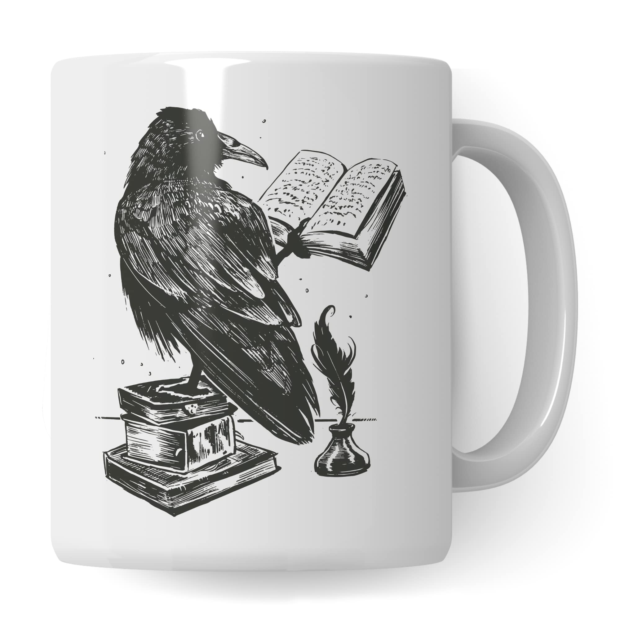 Bücher Tasse Raben Kaffeetasse Geschenk Bücherwurm Lesen Kaffee-Becher Leseratte Teetasse Geschenk Buch Bücherfan Geschenkidee Fantasy