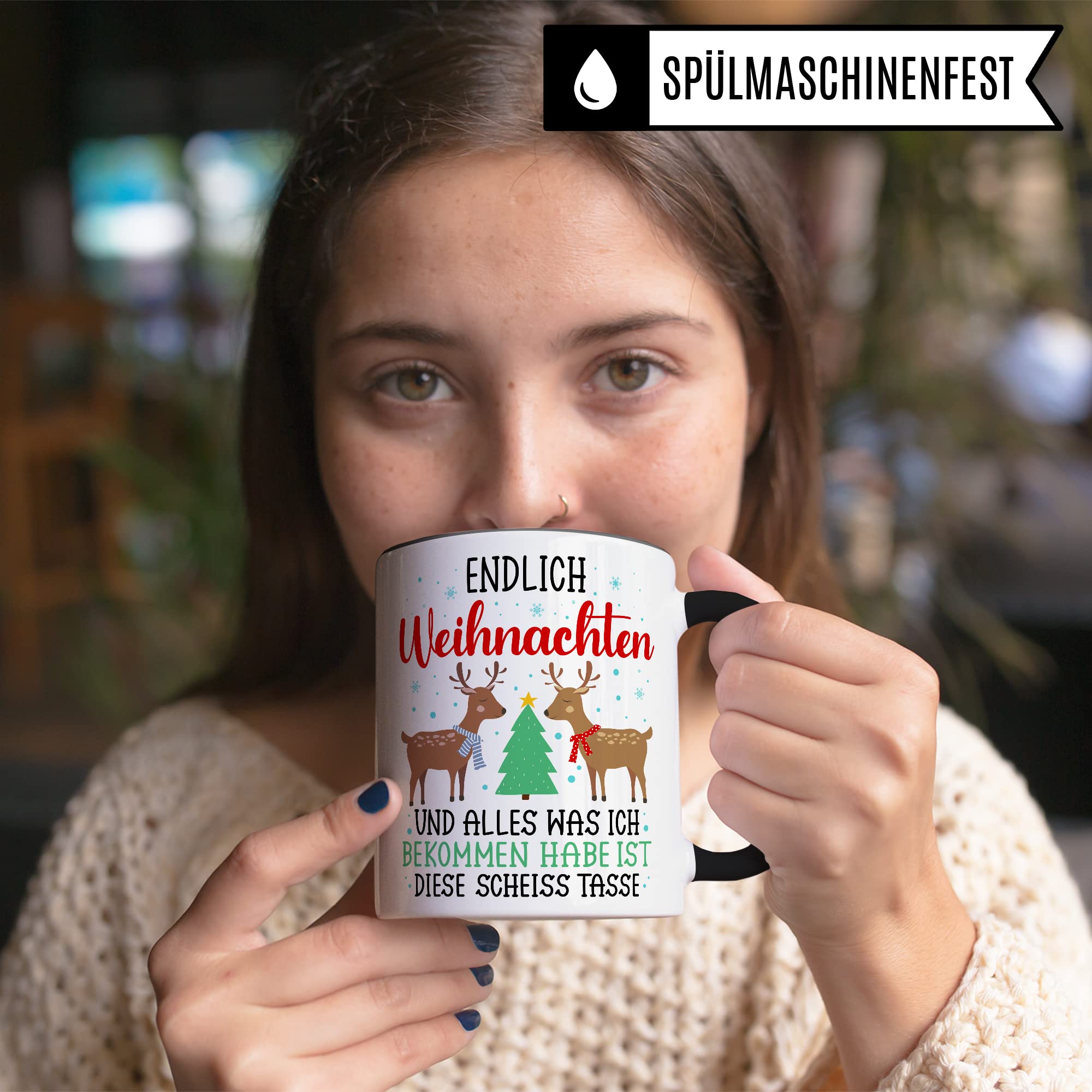 Weihnachten Tasse Geschenk Kaffeetasse Geschenkidee Humor Weihnachtstasse Sarkasmus Kaffee-Becher witziger Geschenkartikel Endlich Weihnachten alles was ich bekomm ist diese scheiß Tasse Spruch