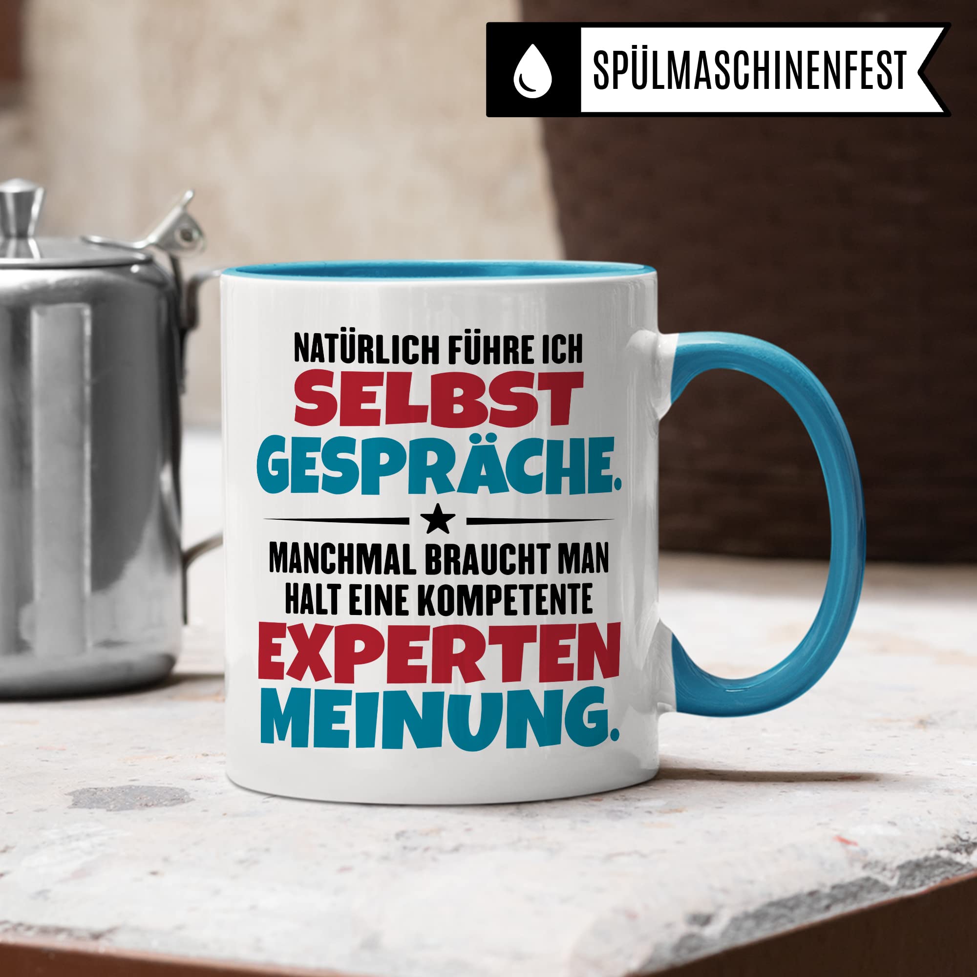 Lustige Tasse mit Spruch Kaffeetasse fürs Büro Humor Natürlich führe ich Selbstgespräche Spruch Geschenk Witz Geschenkidee Kaffee-Becher