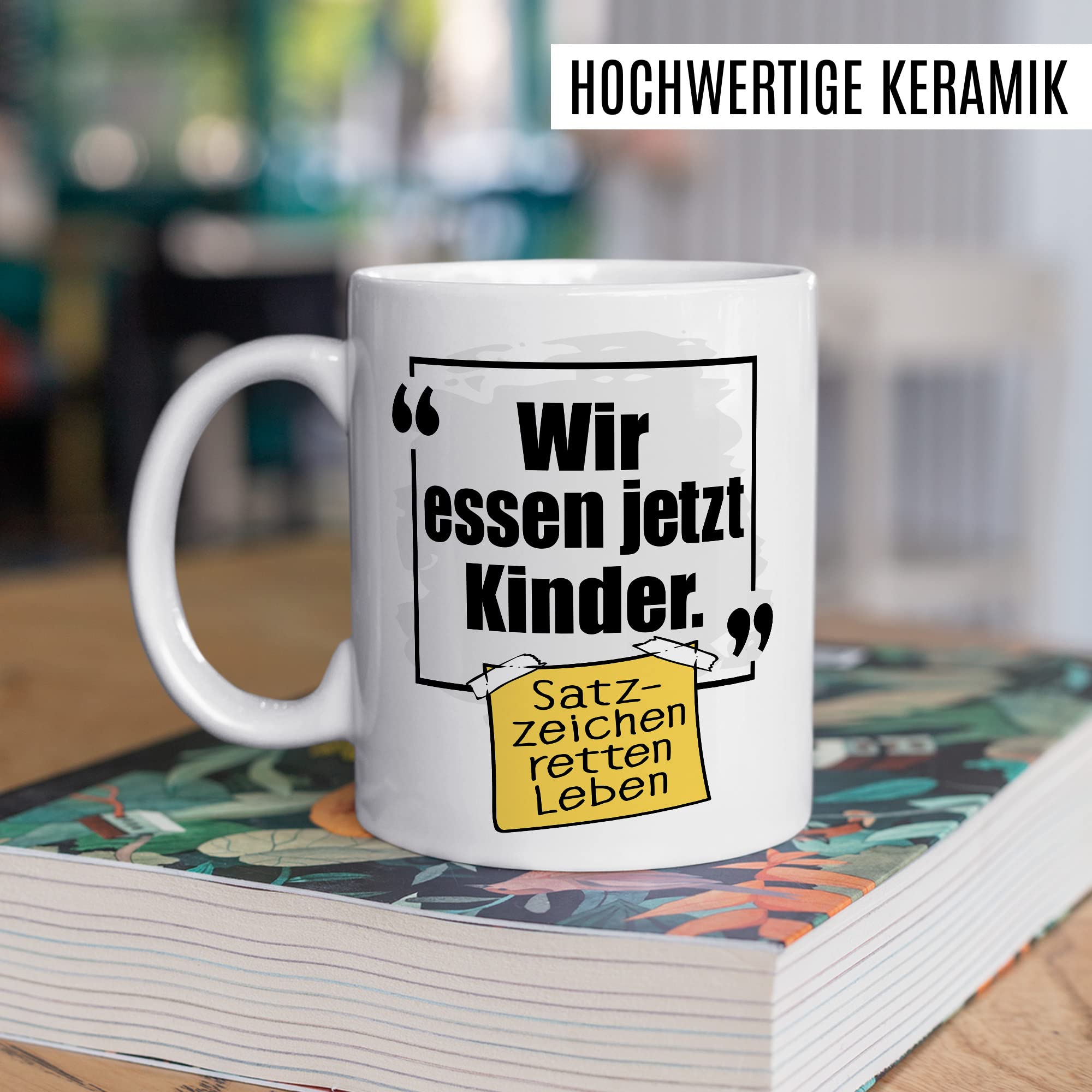 Lustige Tasse mit Spruch Kaffeetasse Grammatik Witz lustig Kaffee-Becher Zeichensetzung rettet Leben wir essen jetzt Kinder Interpunktion Deutsch