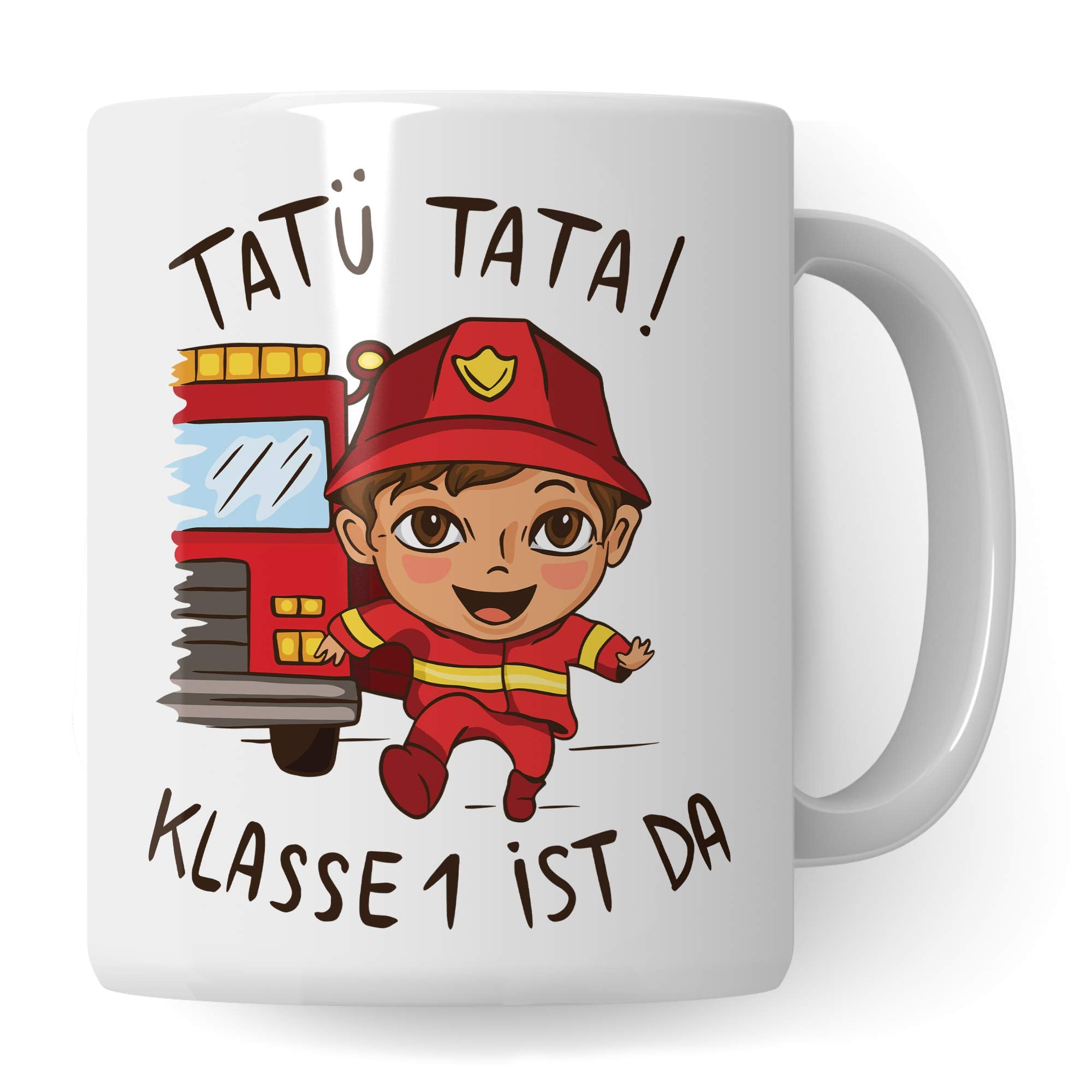 Pagma Druck Tasse Einschulung, Geschenke zur Einschulung, Junge & Mädchen Schulbeginn Schulanfang Becher, Einschulungsgeschenke Schulkind, Erster Schultag Deko Kakaotasse Feuerwehr