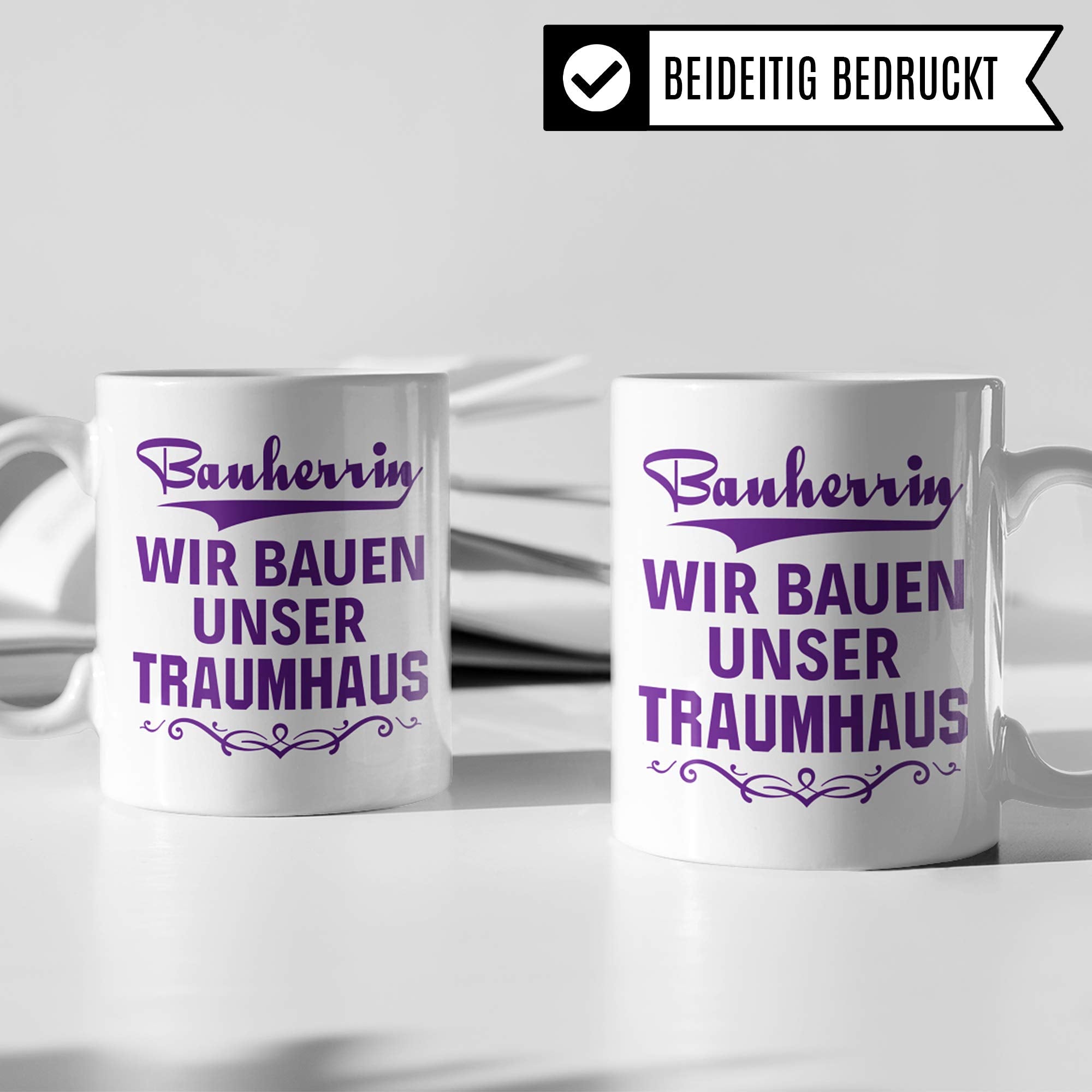 Pagma Druck Bauherrin Geschenk, Geschenke zum Richtfest, Hausbau Richtfest Geschenkideen, Bauherrin Bauherr Hausbau Einweihung Becher Einweihungsfeier Eigenheim Mitbringsel