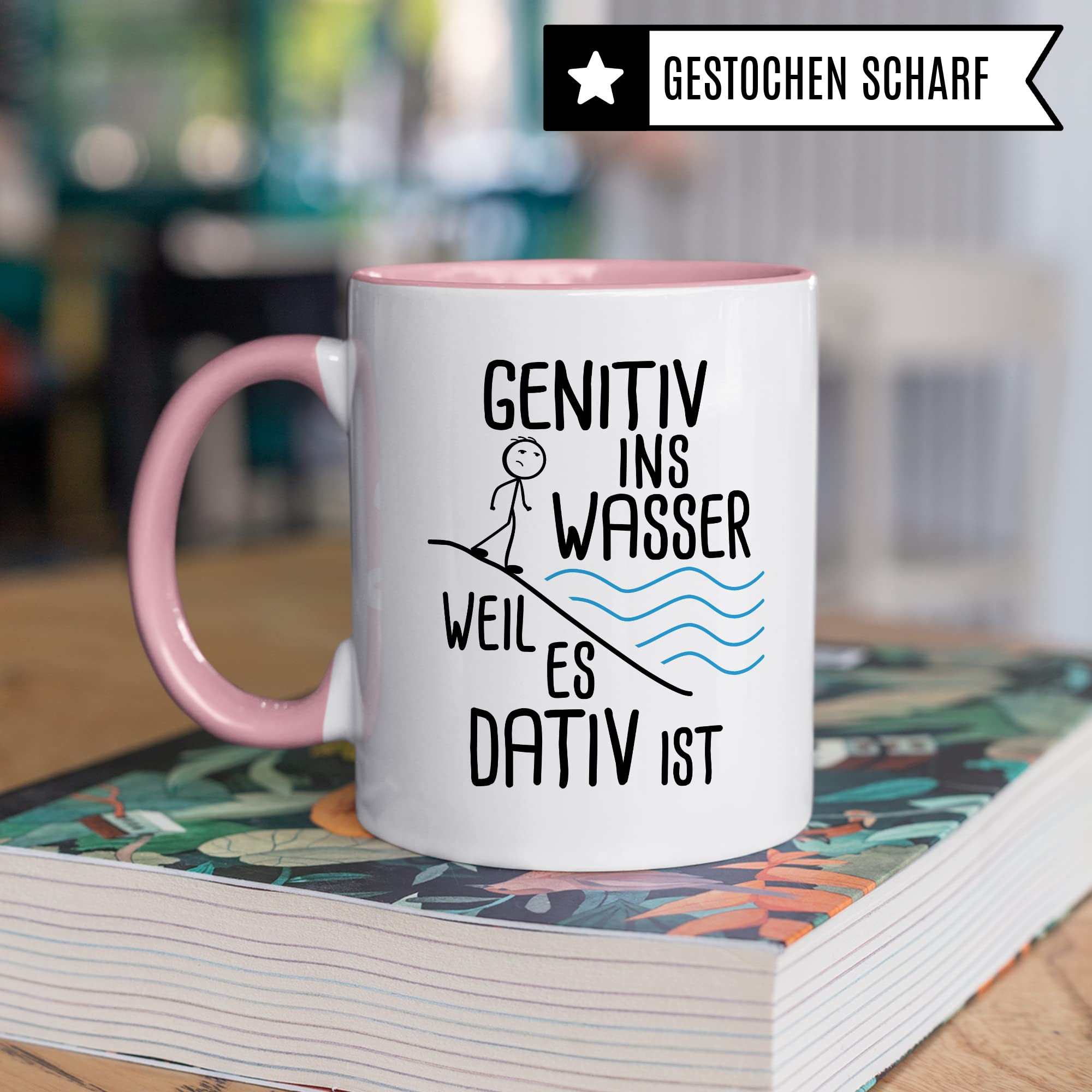 Grammatik Tasse, Genitiv ins Wasser weil es Dativ ist Geschenk Kaffee-Becher Geschenkidee Lehrer Tasse mit Spruch lustig Grammatik Deutsch Dativ Genitiv Kaffeetasse Teetasse Germanist