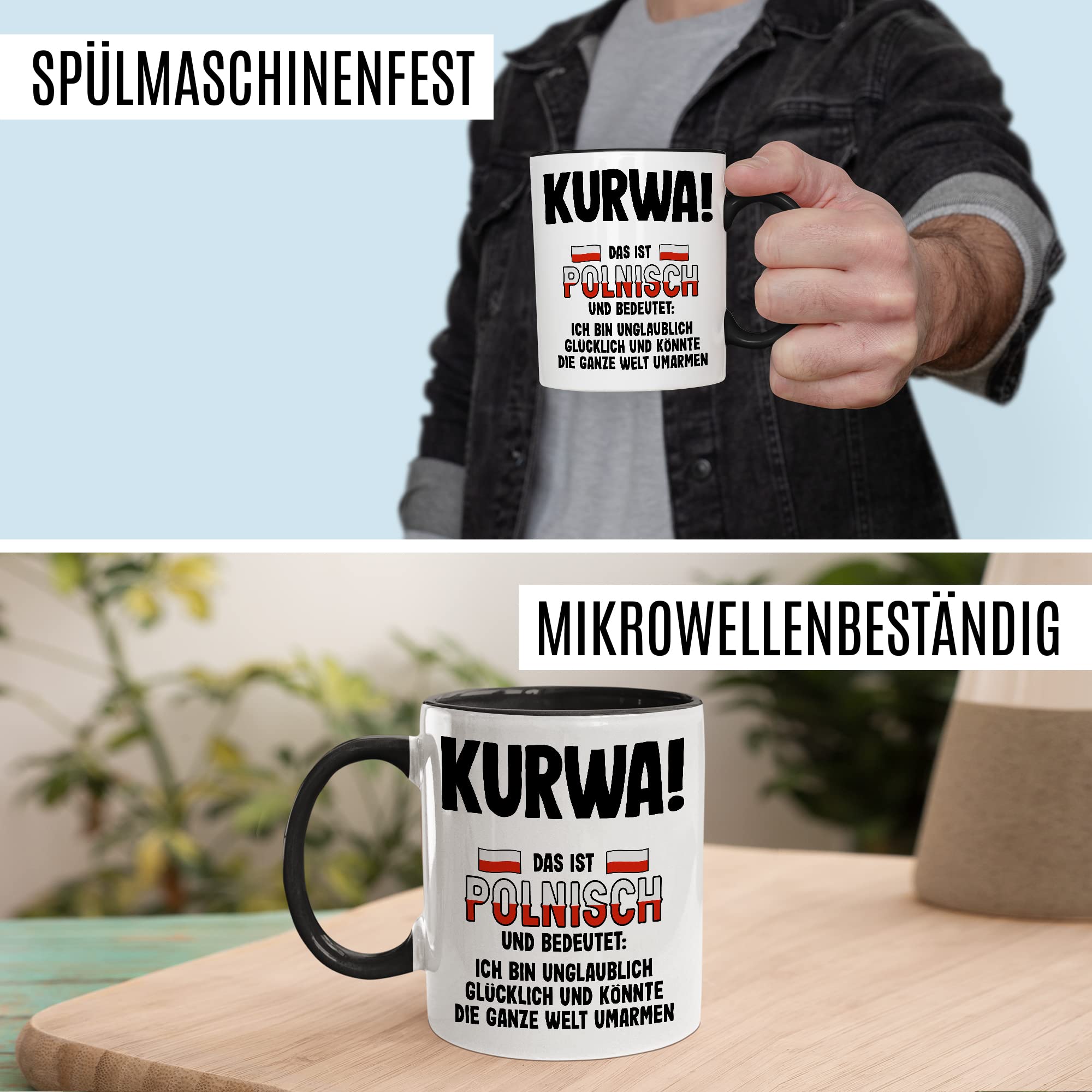 Kurwa Tasse lustige Kaffeetasse mit Spruch polnisch Kaffee-Becher Polen Witz kurwa mac Geschenkidee Pole Polin Geschenk Ostblock falsche Übersetzung Deutsch-Polnisch Sarkasmus