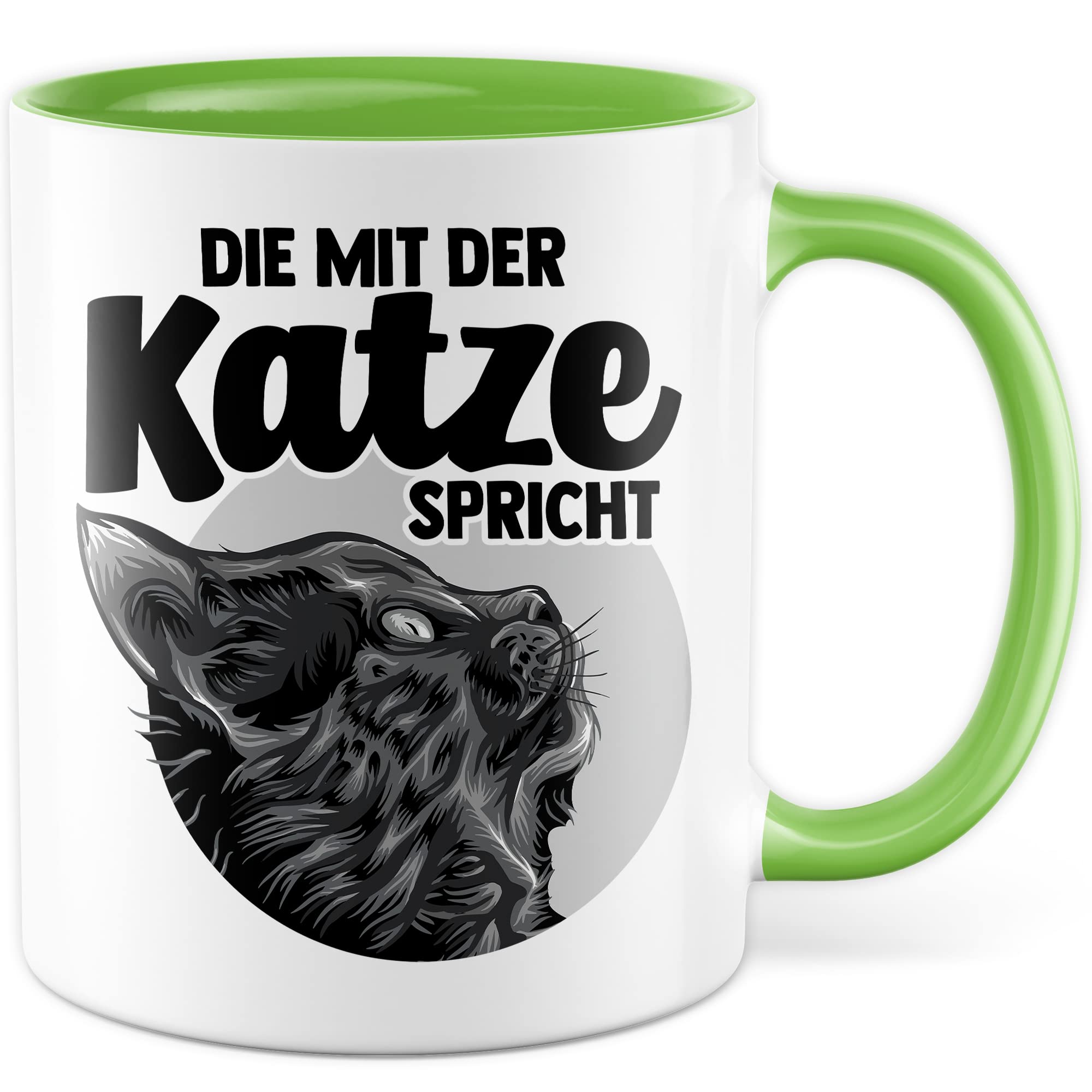 Tasse Katze Geschenk, Die mit der Katze spricht Geschenkidee Kaffeetasse mit Spruch lustig Kaffee-Becher Katzen Katzen-Liebhaber Teetasse Katzen-Motiv