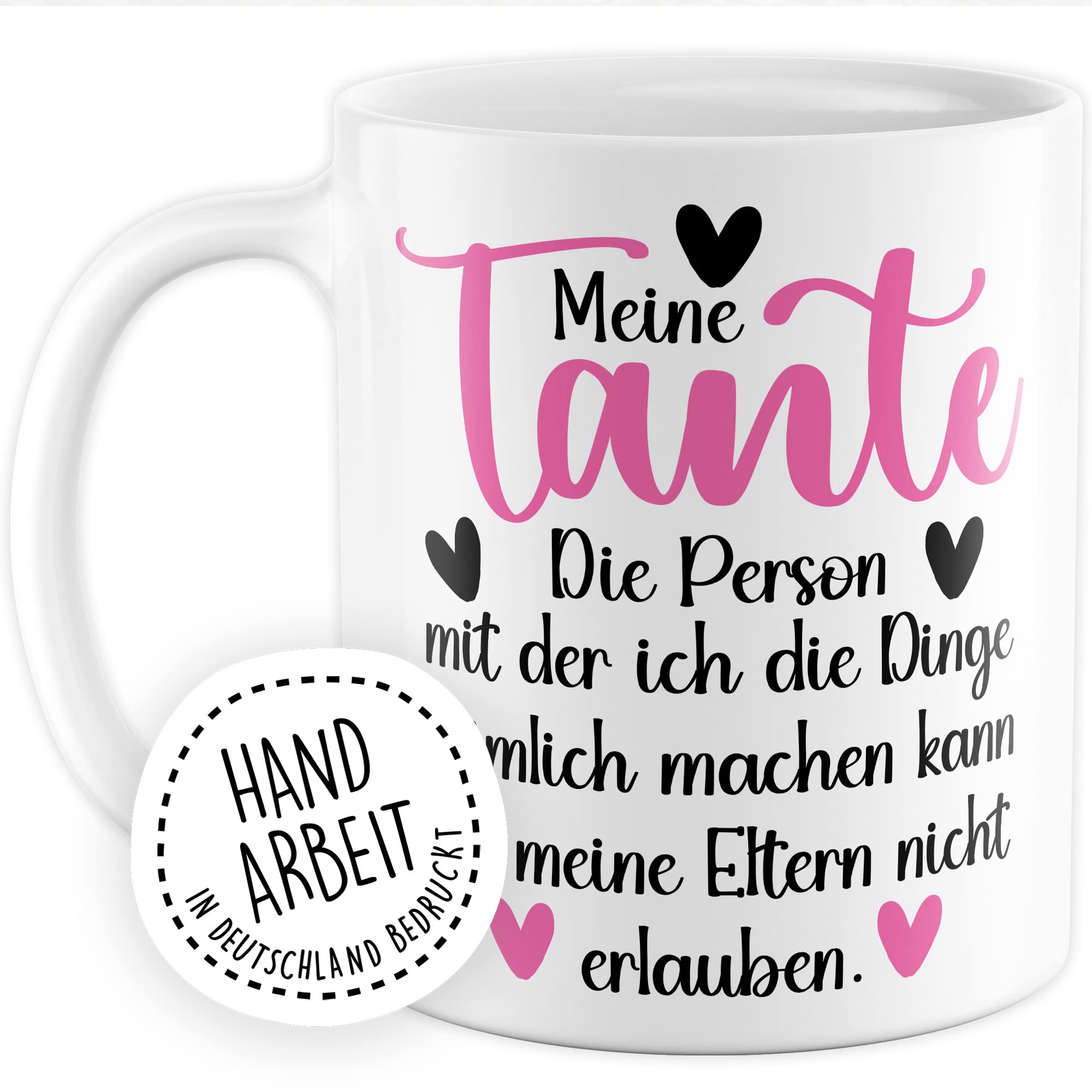 Tante Tasse Geschenk Patentante Kaffeetasse lustig Geschenkidee Familie Kaffee-Becher Nichte Neffe Humor Heimlich Dinge die meine Eltern nicht erlauben Spruch