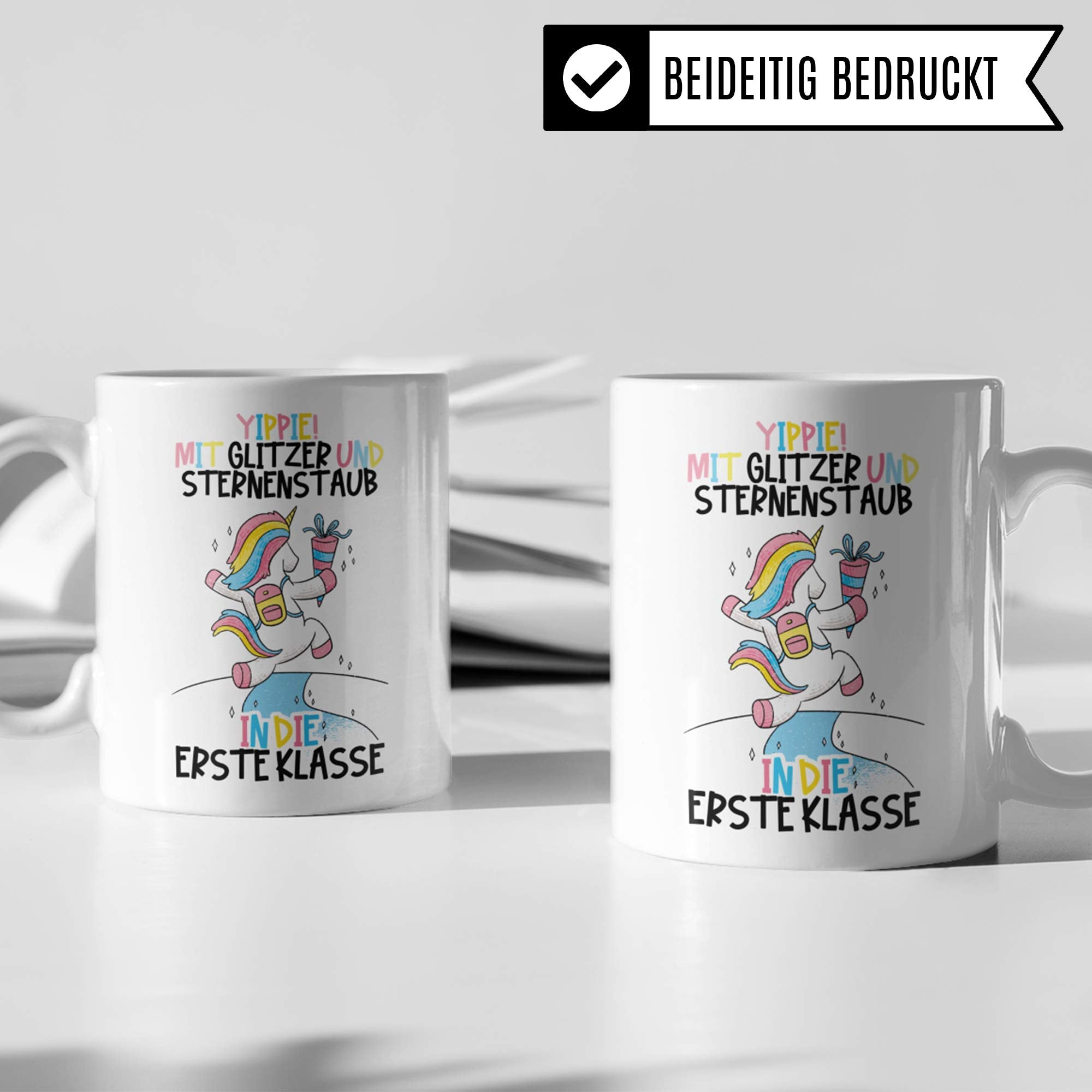 Pagma Druck Tasse Einschulung, Geschenk zur Einschulung Mädchen, Schulbeginn Schulanfang Mädchen Becher, Schulkind Mädchen, Erster Schultag Deko Teetasse Einschulungsgeschenke Einhorn