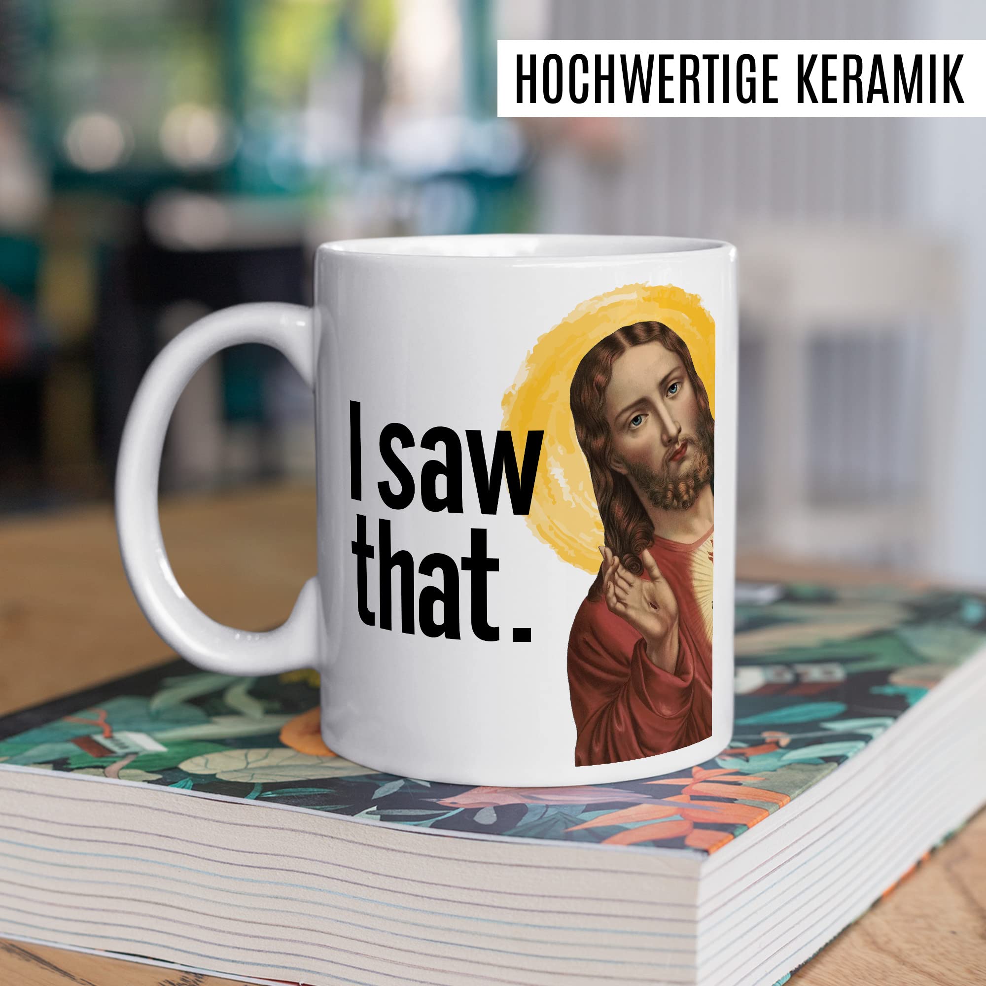 Jesus Tasse Meme Geschenkidee Humor Kaffeetasse mit lustigen Spruch Geschenk für Kollege Kaffeebecher Christus Peeking Becher