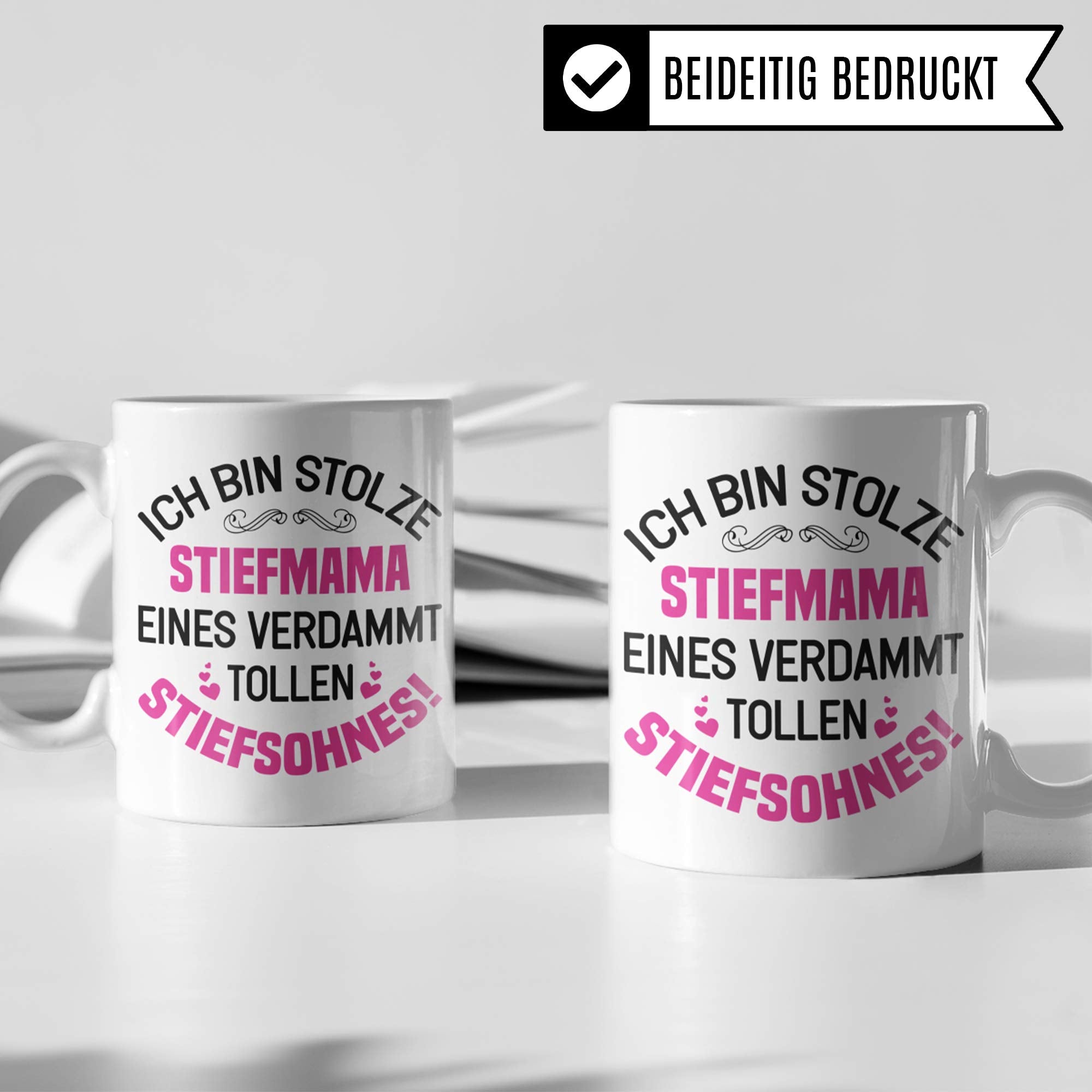 Pagma Druck Tasse Stiefmutter Stiefsohn, Bonus Mama Kaffeetasse Geschenk Spruch, Bonusmama Stief Mutter Sohn Geschenkidee Kaffeebecher (Weiß/Weiß)