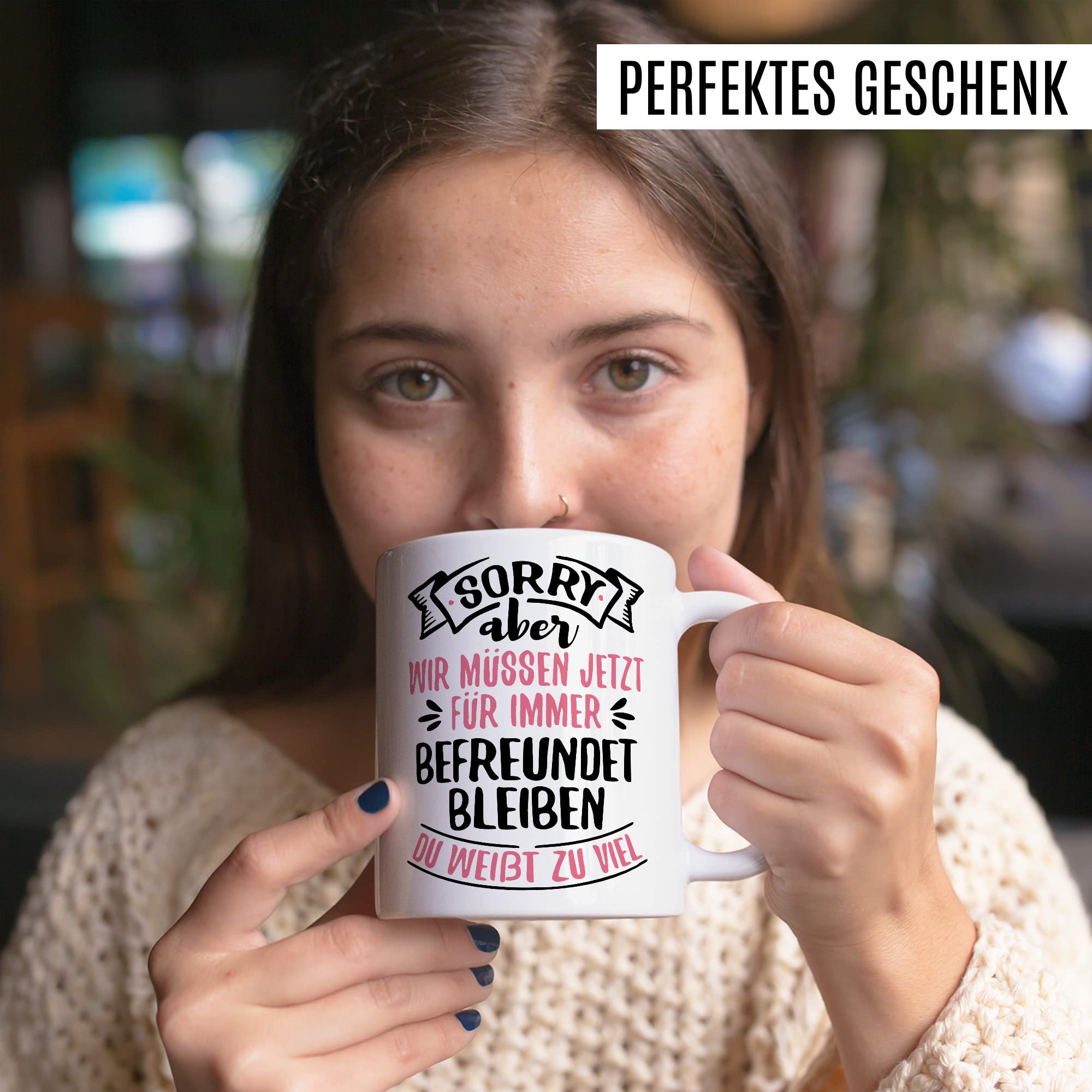 Abschied Tasse Abschiedsgeschenk Kaffeetasse Du weißt zu viel Spruch lustiger Kaffee-Becher Jobwechsel Kollege Kollegin Ruhestand Geschenkidee Rente Geschenk Humor Freunde bleiben