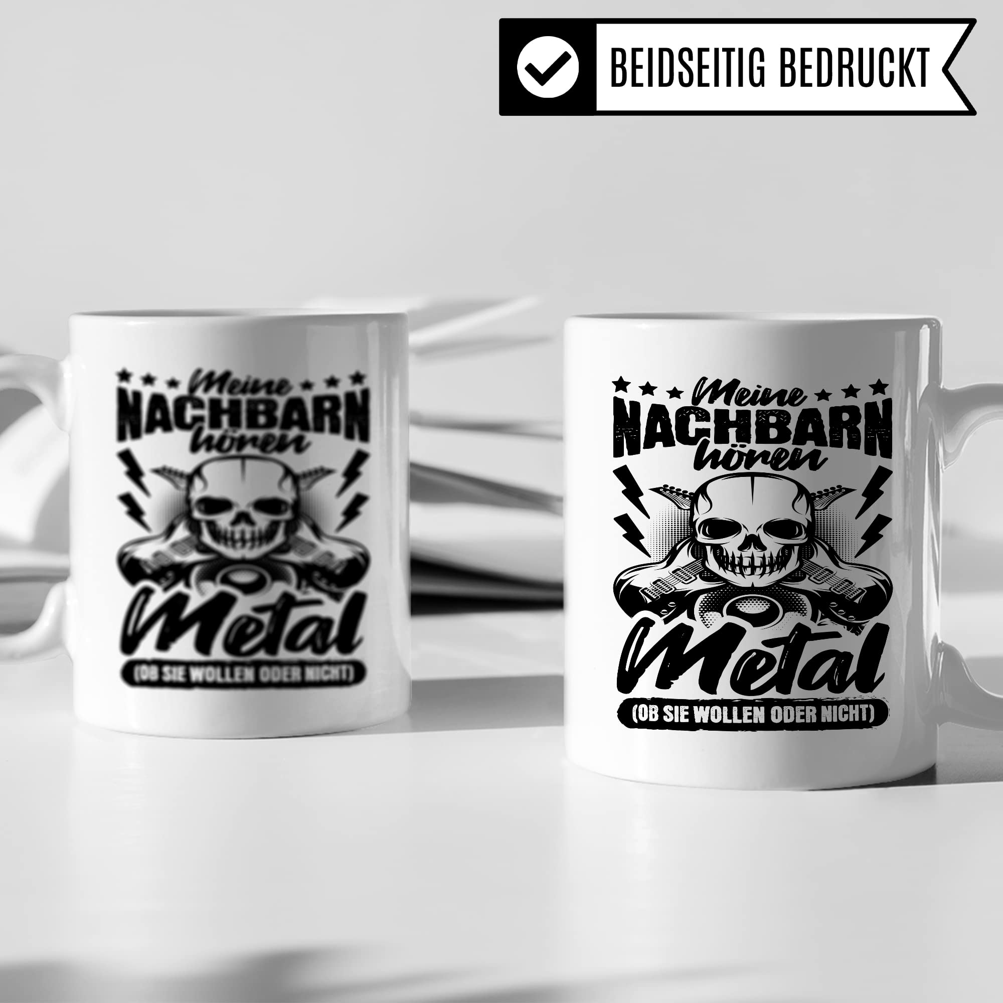 Metal Tasse Rocker Kaffeetasse Metal Fan Geschenkidee Kaffee-Becher Metalic Geschenk Spruch lustig Humor Teetasse Witz Meine Nachbarn hören Metal