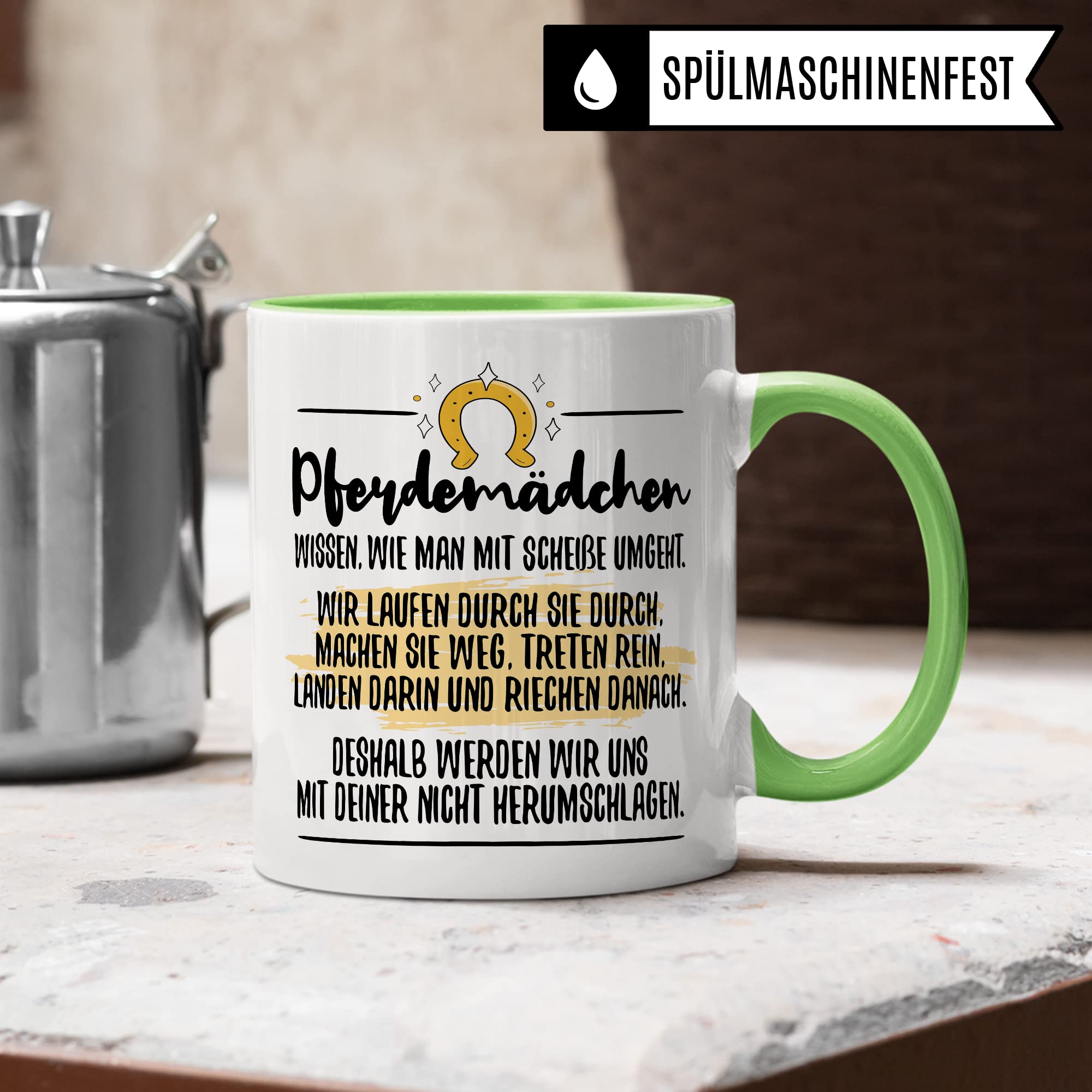 Tasse Pferdemädchen Pferd Pferde Kaffeetasse Reiterin Kaffee-Becher Reiten Teetasse Stallmädchen Pferdeliebhaber Geschenk Geschenkidee Stall Reiter Scheiße umgehen herumschlagen