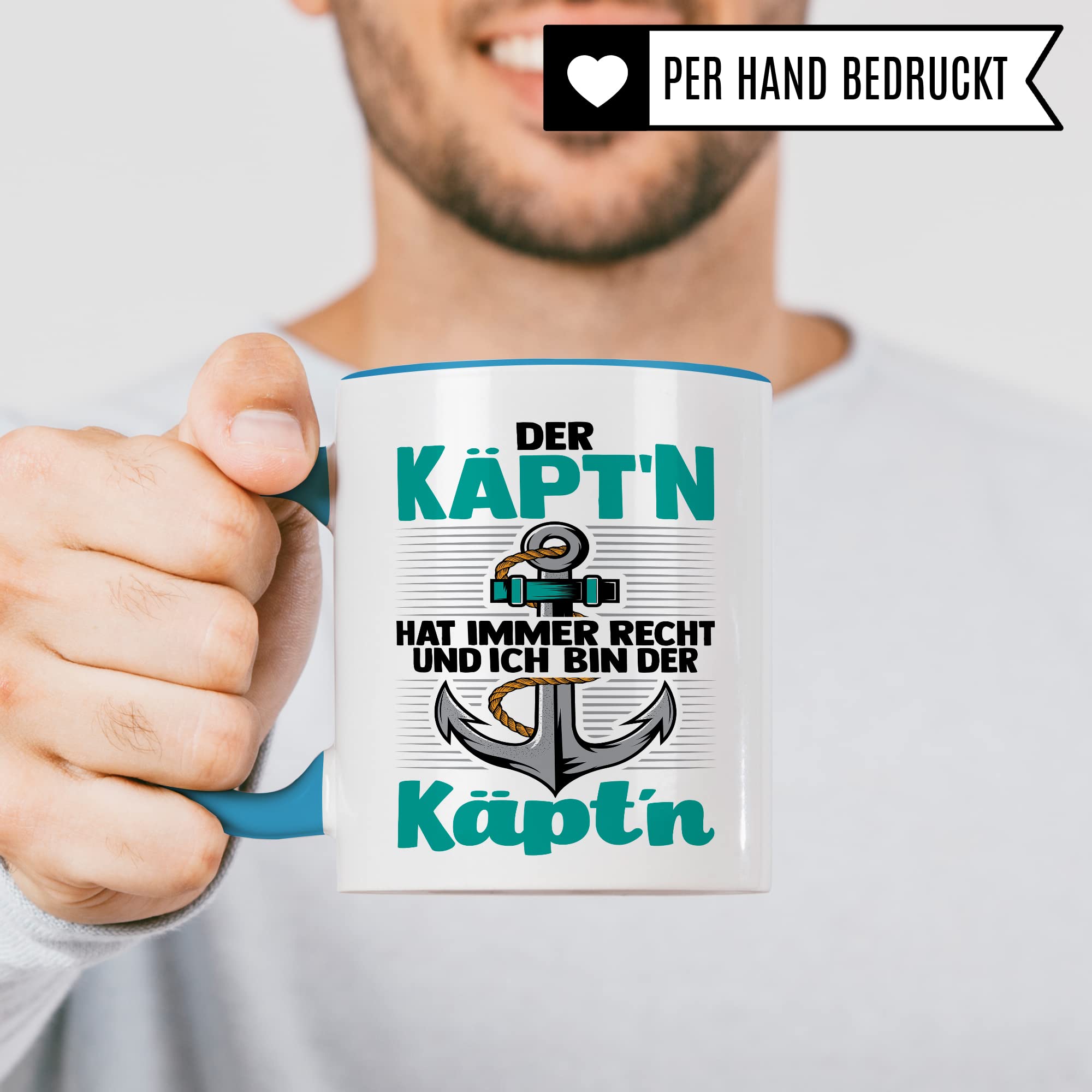 Kapitän Tasse, Der Käpt´n hat immer Recht und ich bin der Käpt´n Geschenk Kaffee-Becher Geschenkidee Bootliebhaber Kaffeetasse Bootbesitzer Tasse mit Spruch lustig Motiv