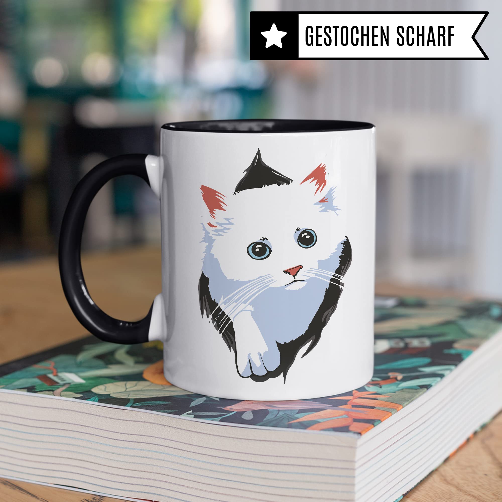 Tasse Katzen-Motiv, Geschenk Katzenliebhaber, süße Katzen-Tasse Motiv, Geschenk Kollegen Freund Freundin, lustige Katze Kater Katzenfreund Büro-Tasse