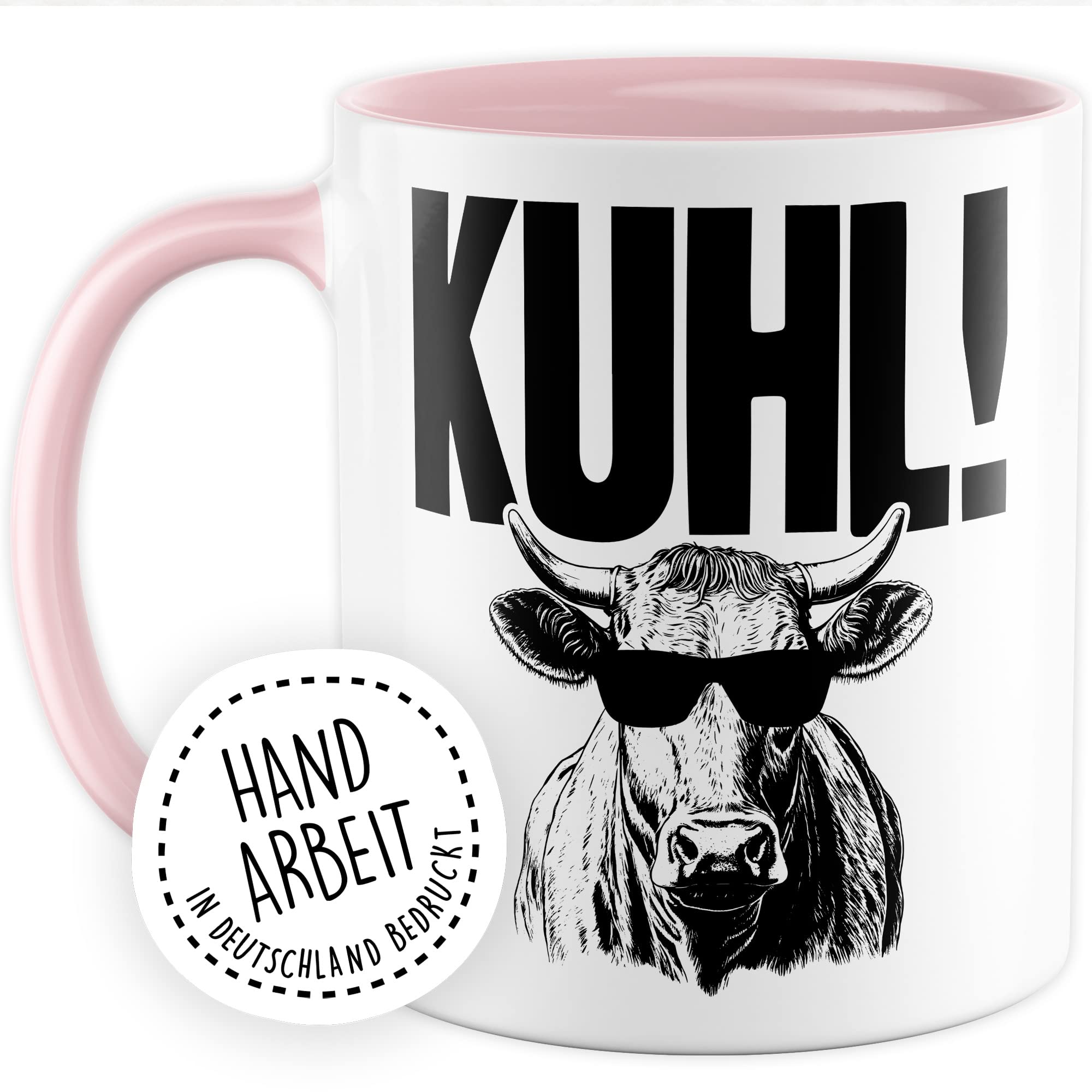 KUHL Tasse mit Spruch witzige Kaffeetasse mit Kuh Motiv Humor Geschenk Geschenkidee Kollegen Büro Kaffee-Becher lustig Freundin Kühe Sonnen Brille Cool Wortwitz Schreibfehler