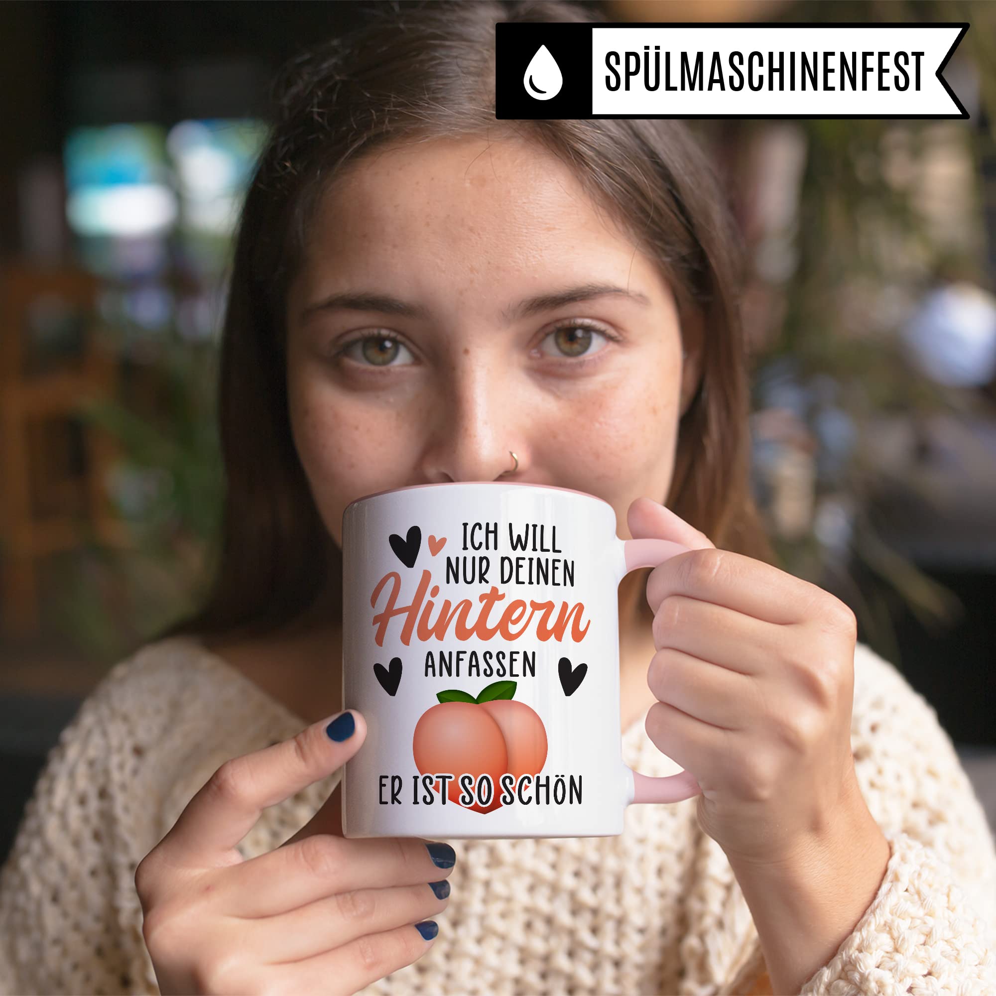 Hintern Tasse Freundin Geschenk Kaffeetasse Freund Popo Kaffee-Becher lustiges Geschenk Beziehung Geschenkidee Humor Ich will deinen Hintern anfassen Spruch Zeichnung