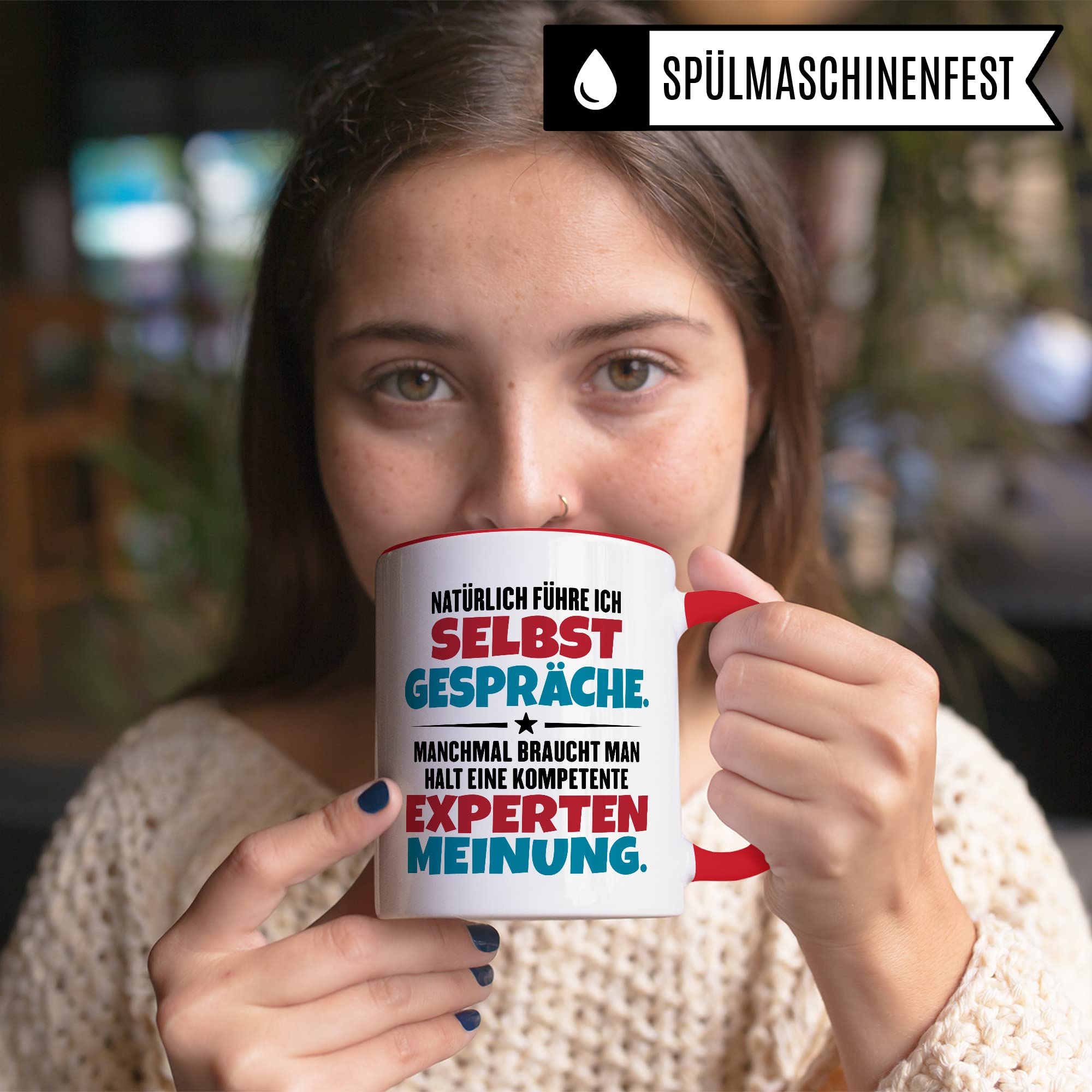 Lustige Tasse mit Spruch Kaffeetasse fürs Büro Humor Natürlich führe ich Selbstgespräche Spruch Geschenk Witz Geschenkidee Kaffee-Becher