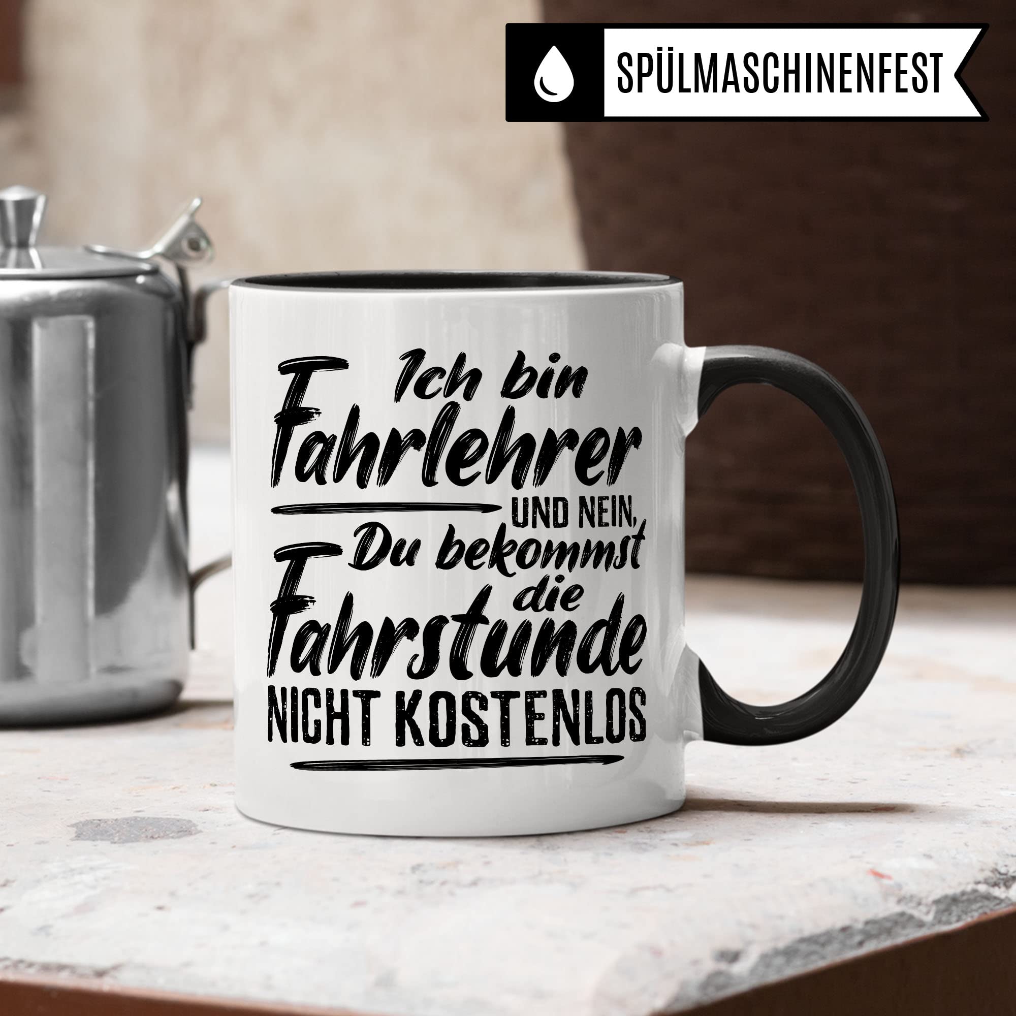 Fahrstunde Tasse Geschenkidee Kaffeetasse Humor Witz Geschenk für Fahrlehrer Kaffeebecher Fahrschule Becher